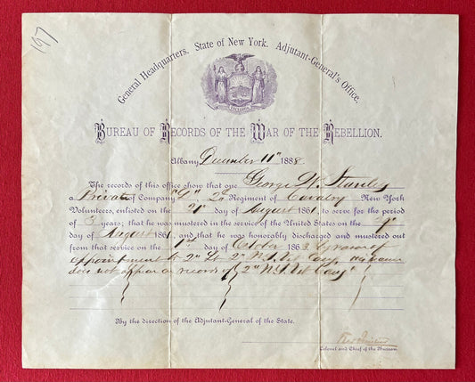 Civil War Discharge Document 2ND N.Y CAV REG Fought at the Battle of Gettysburg