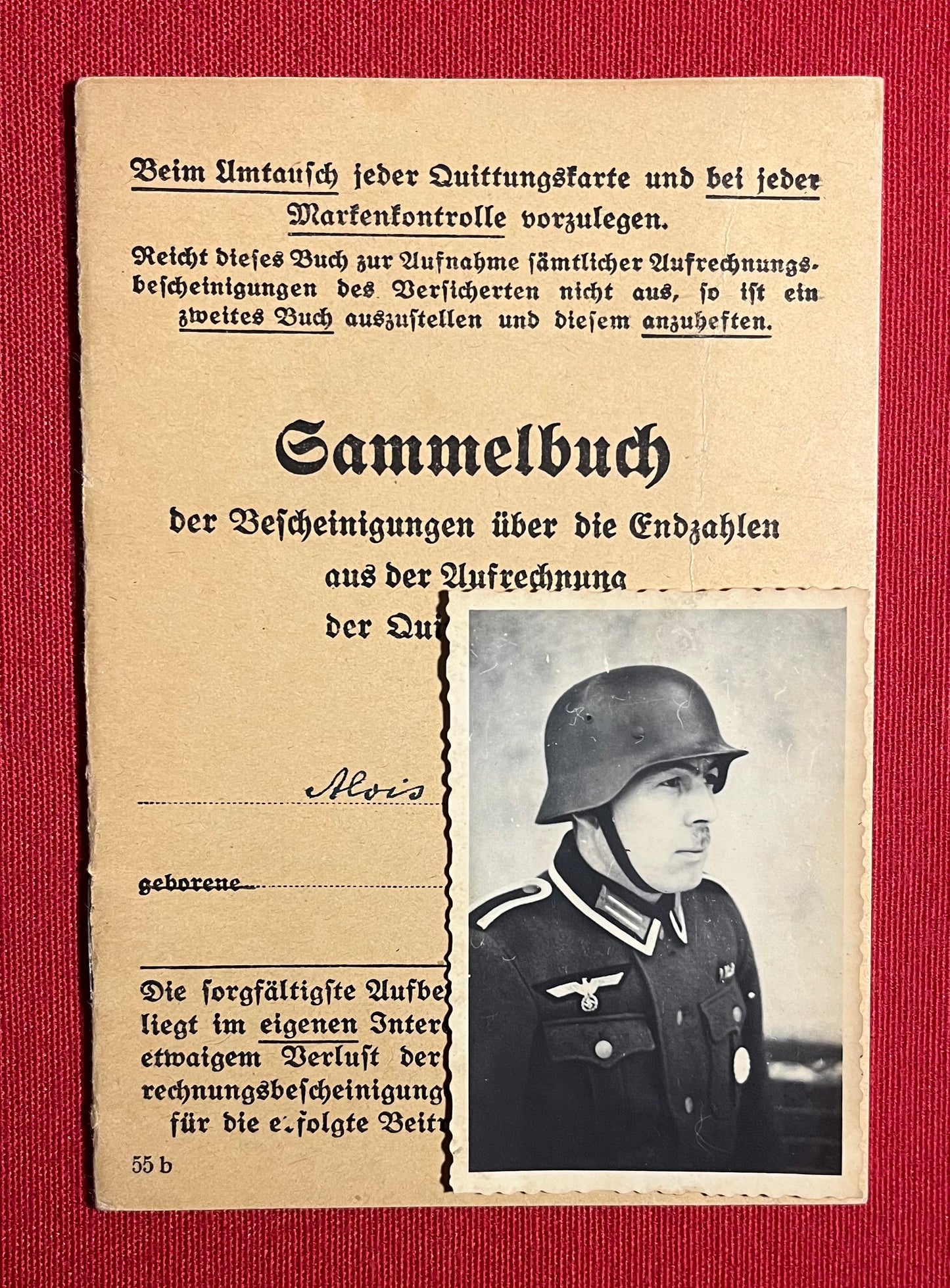 Original WW2 German Soldier's Disability Insurance Book & Photograph