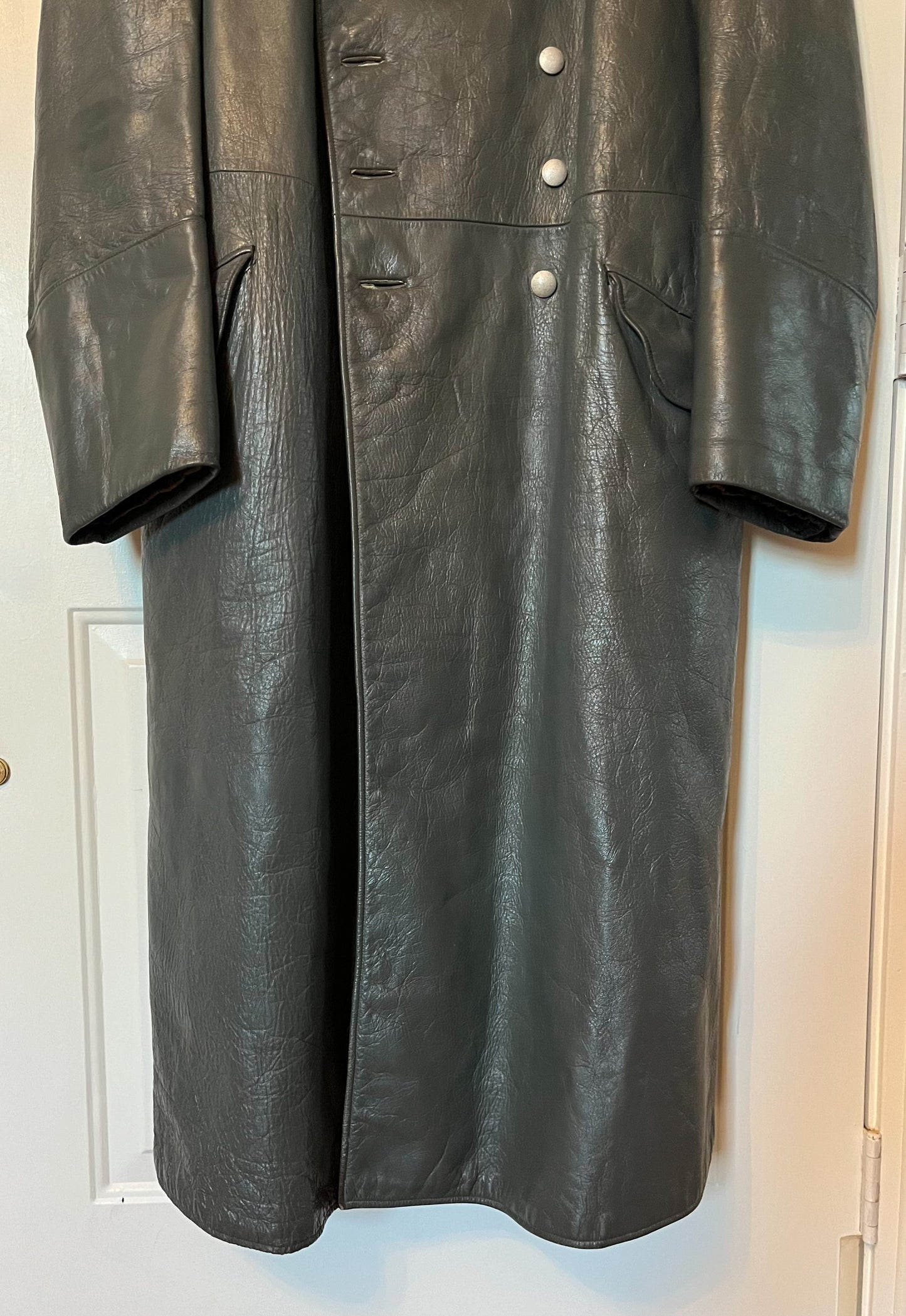 Authentic WW2 German Leather (Greatcoat)Trench Coat Complete with Hanger