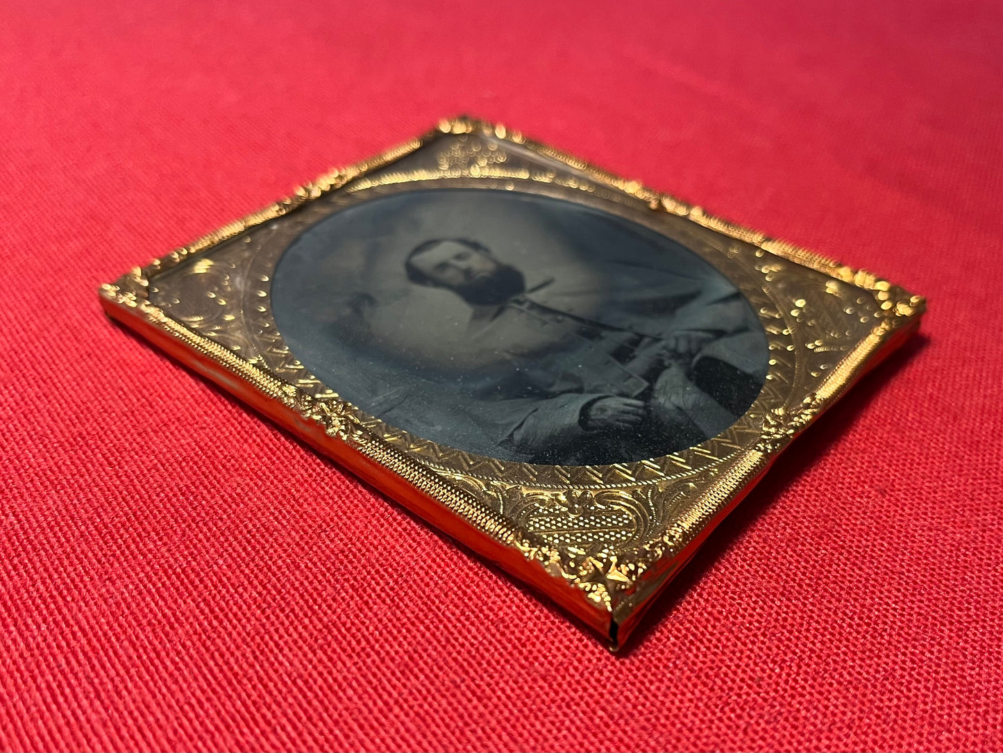 Civil War Soldier Image (Sixth Plate) Sitting In Great Coat Ambrotype