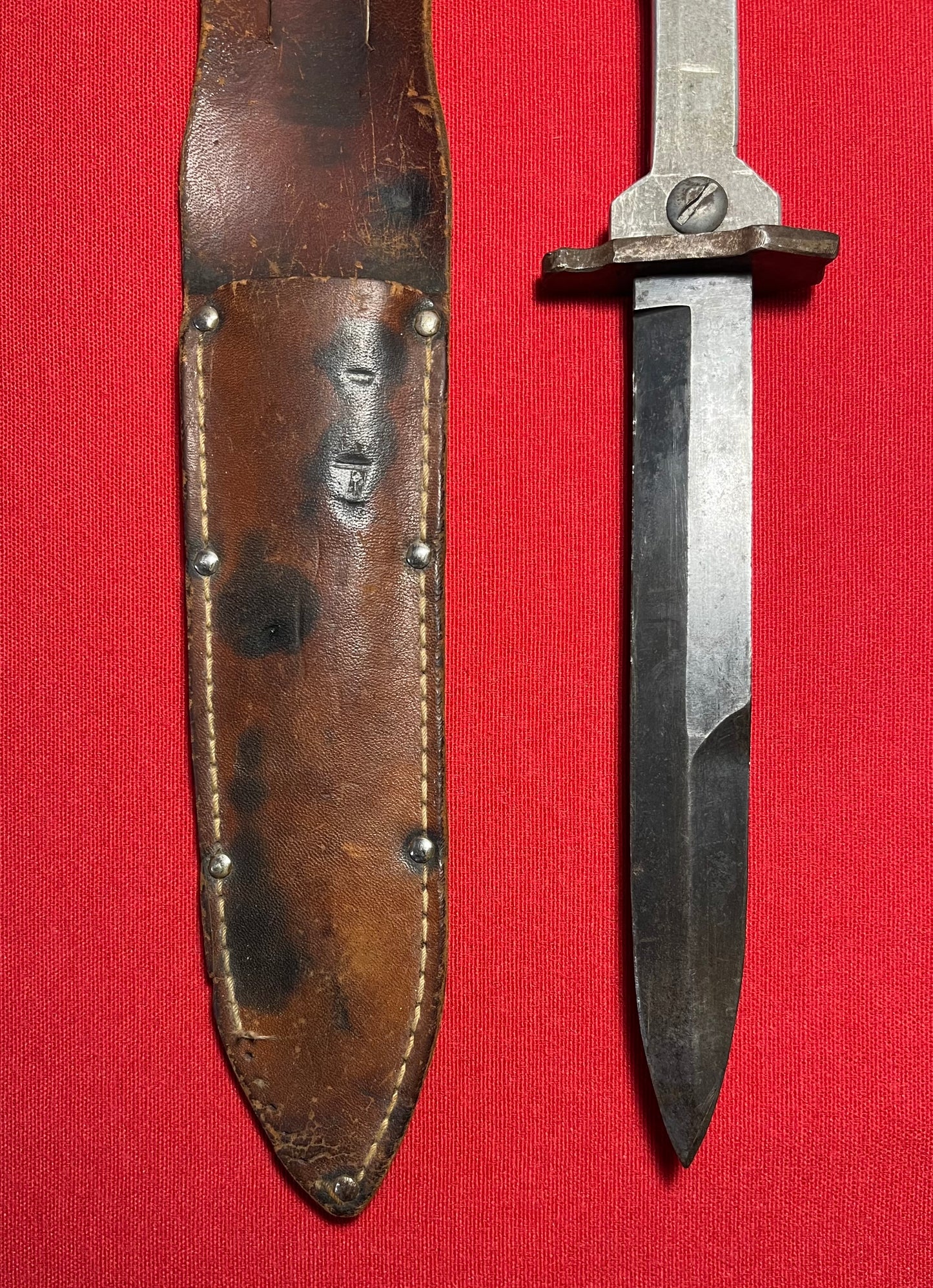 Scarce WW2 U.S. (Coffin Handle) M3 Fighting Knife & Scabbard / Theater Made Trench Art