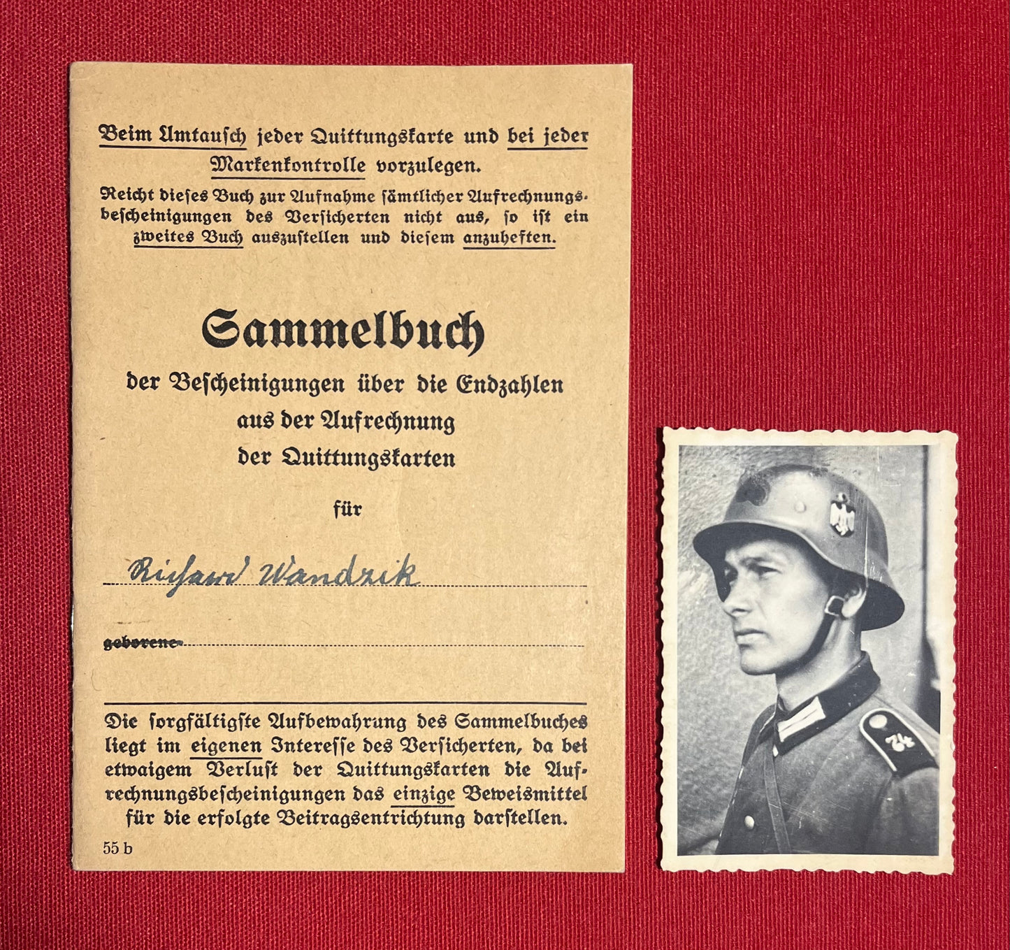 Original WW2 German Soldier's Disability Insurance Book & Photograph