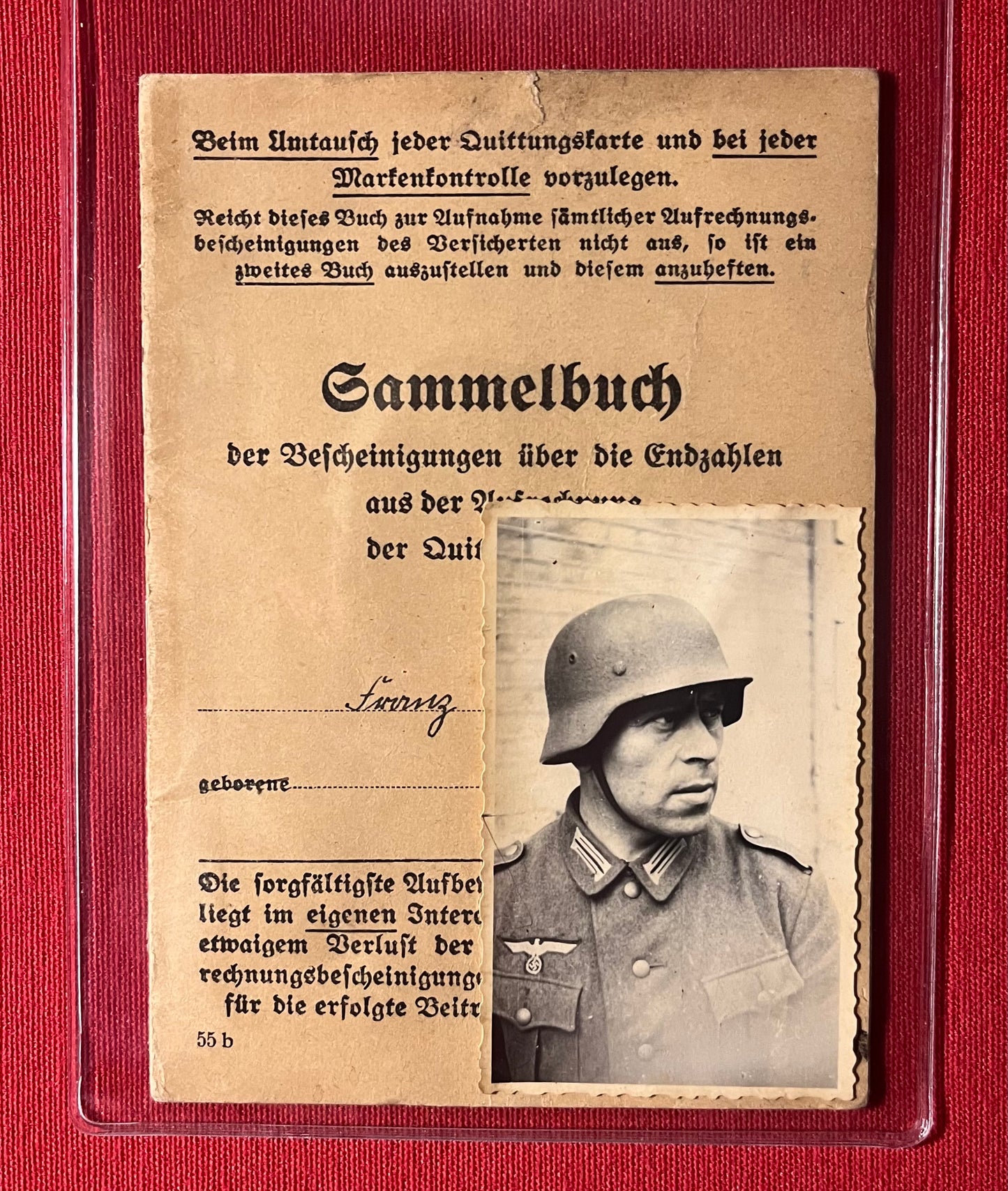 Original WW2 German Soldier's Disability Insurance Book & Photograph