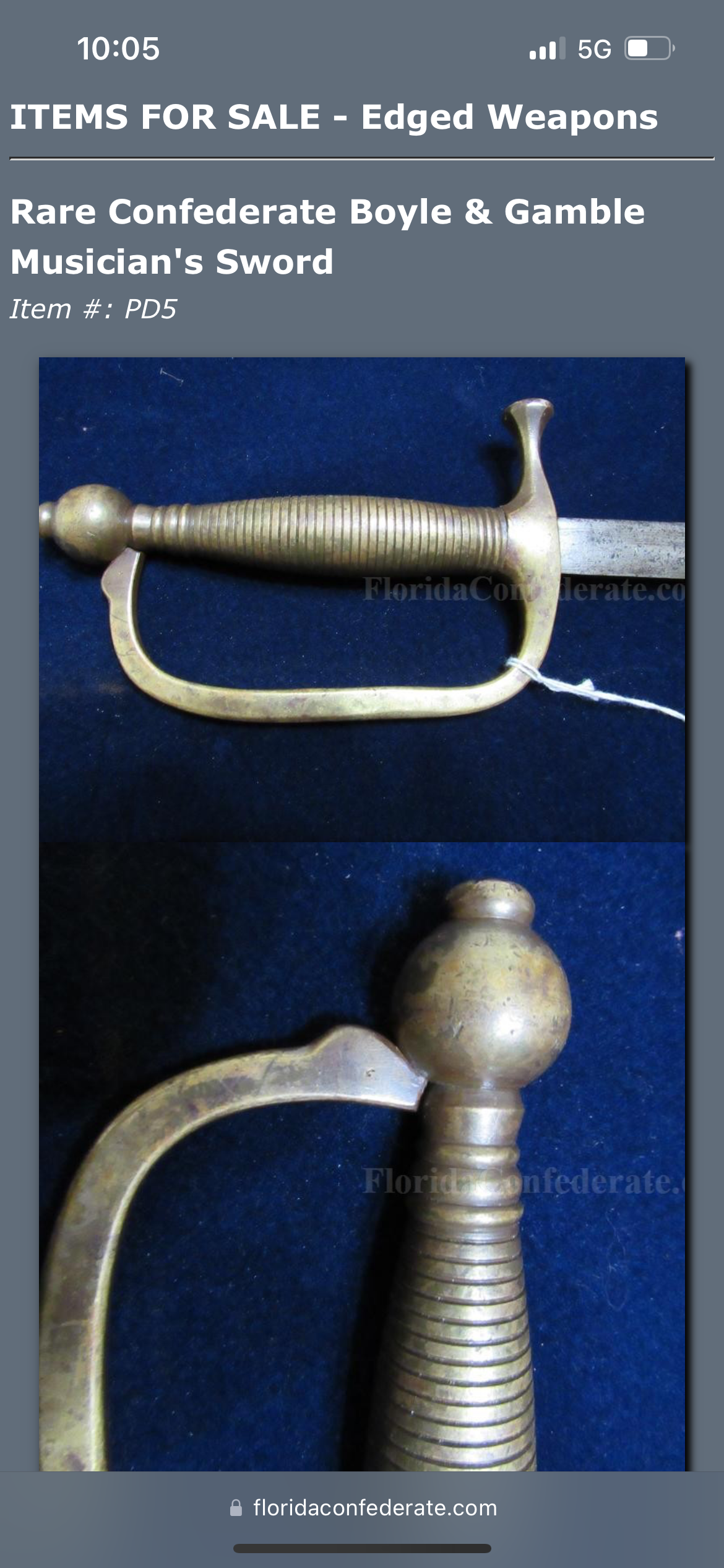 Rare / Confederate Musicians Sword by Boyle & Gamble / Battlefield M. Gettysburg