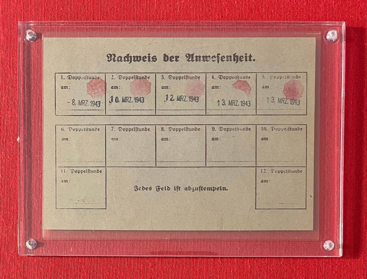 WW2 German 1943 NSDAP    (Nazi Party)Training Course Certification Card