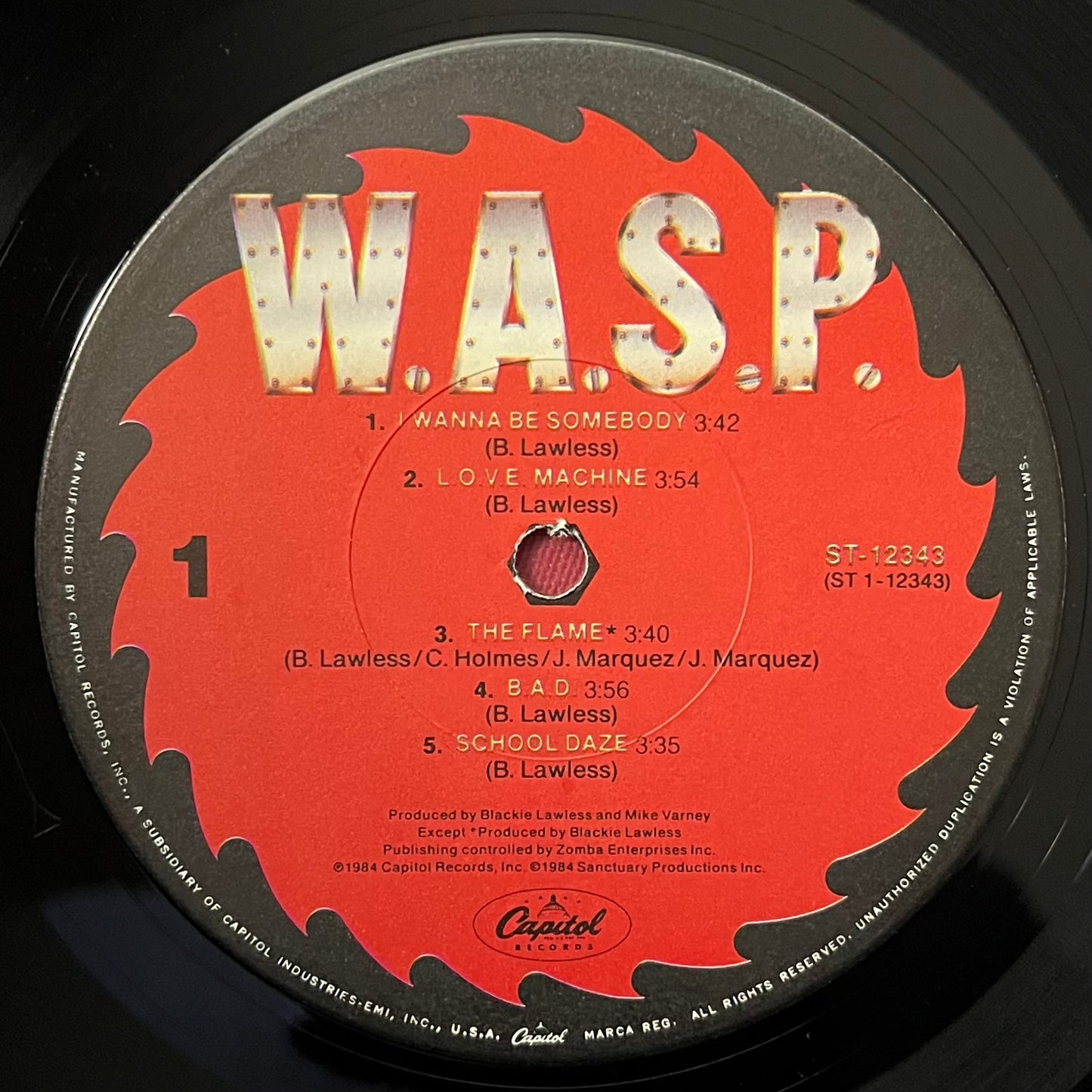 W.A.S.P - Self Titled / Vinyl LP 1984 OG ST-12343 / Heavy Metal