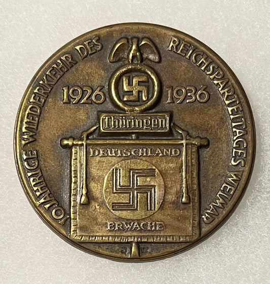 WW2 German 10 Year NSDAP “Nazi Party” Reichsparteitages Weimar 1926-1936 Tinnie (Large)