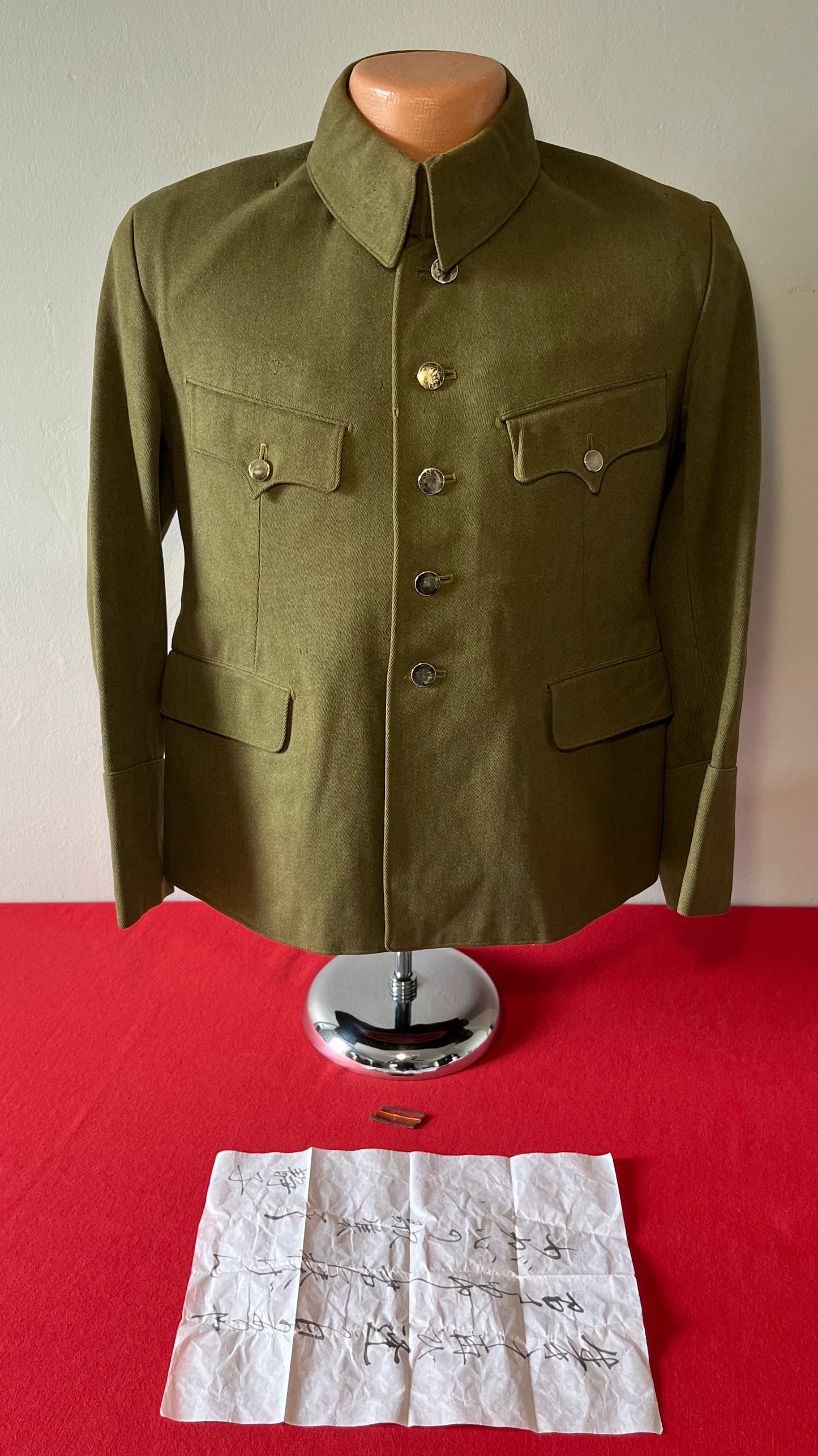 WW2 Japanese Army Uniform Tunic / Field Jacket with Note & Insignia Named