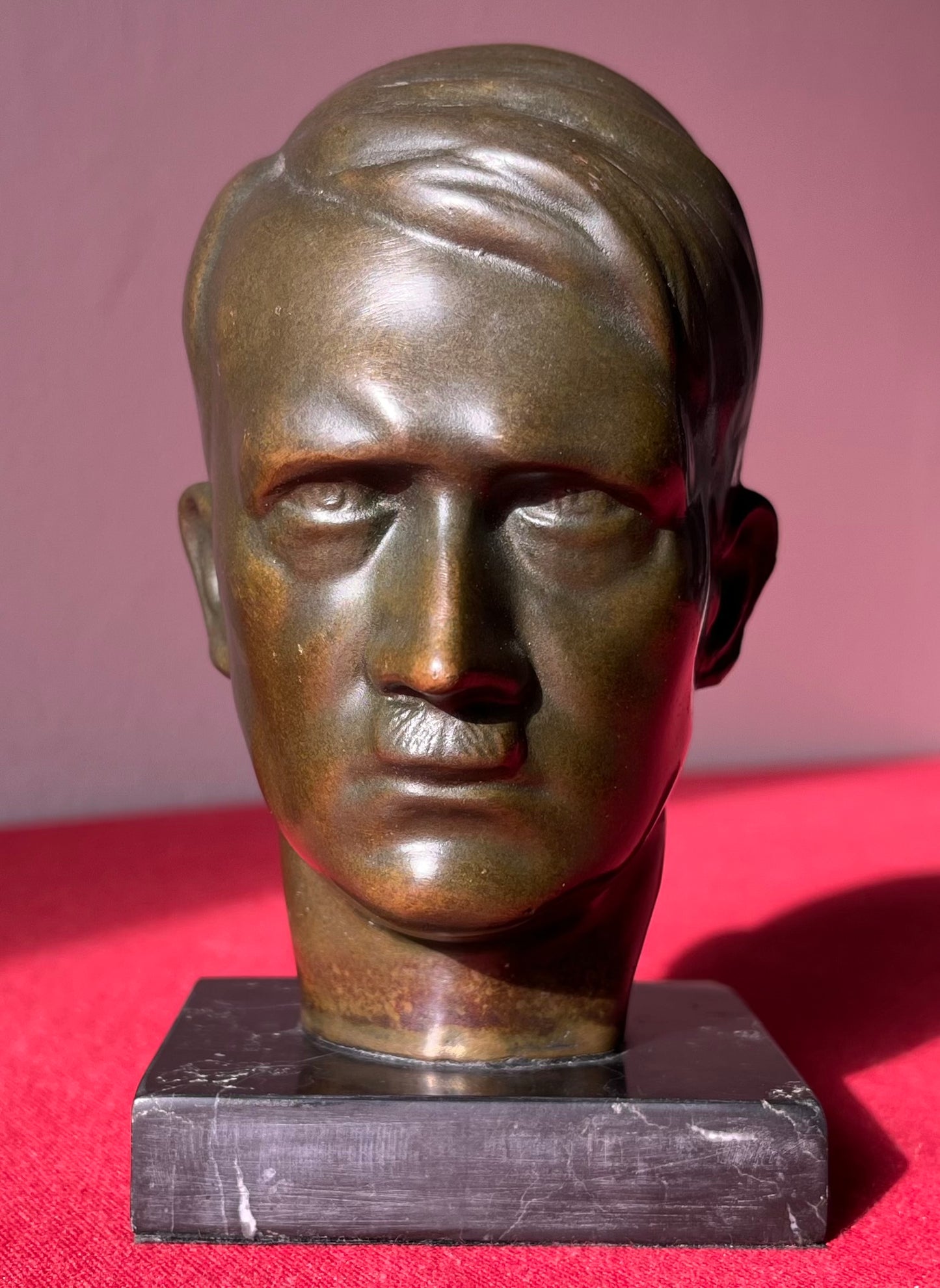 Original WW2 Era Adolf Hitler (Bronze) Desk Top Bust with Marble Base