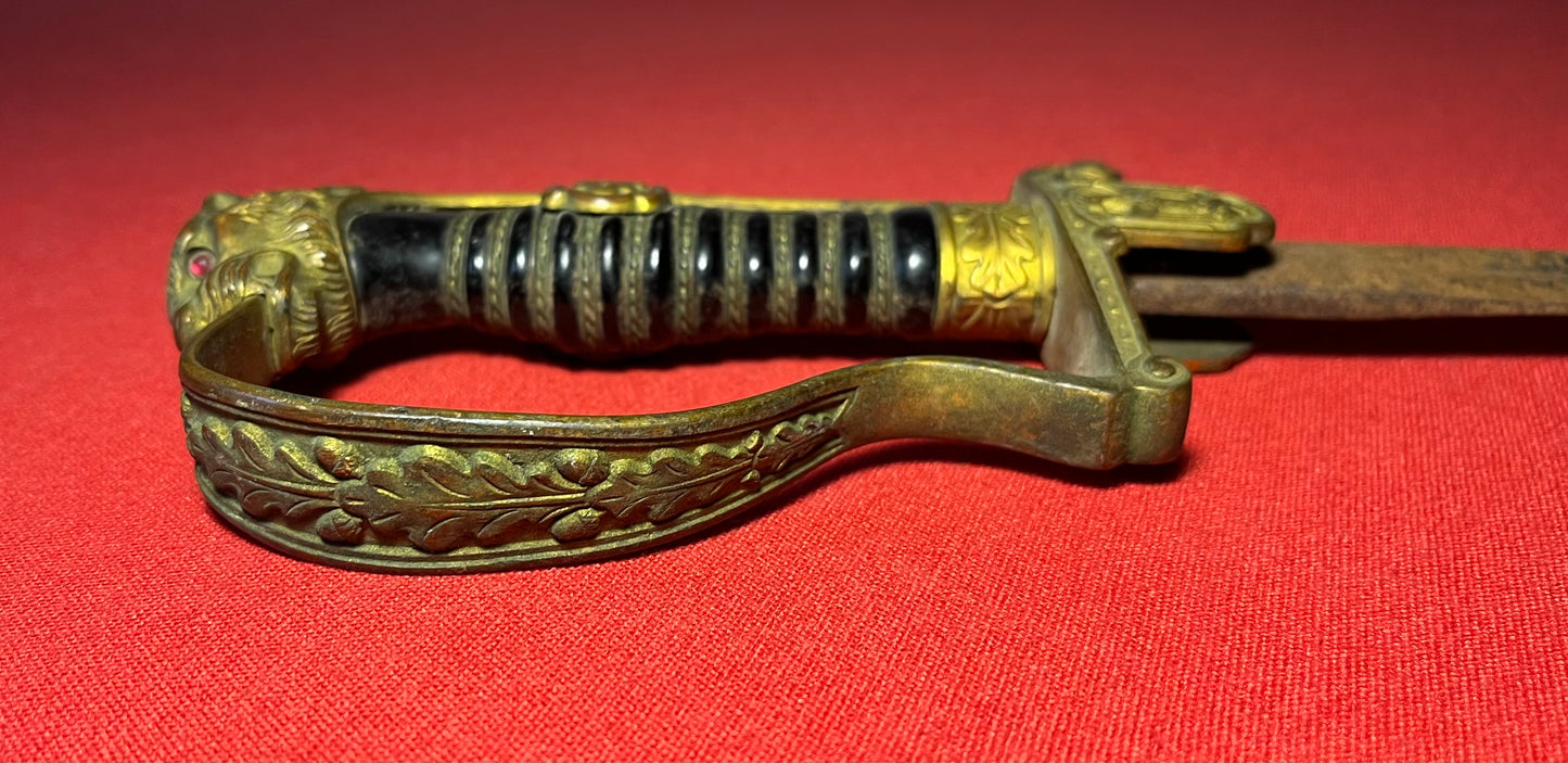 WW2 German Officer’s              Lion Head Sword by Ges Gesch 
(Relic) Battlefield Pickup