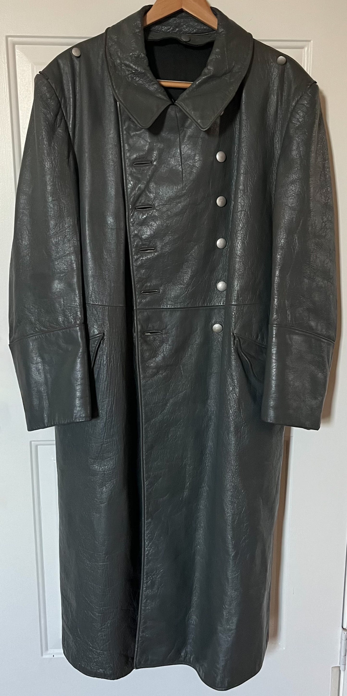 Authentic WW2 German Leather (Greatcoat)Trench Coat Complete with Hanger