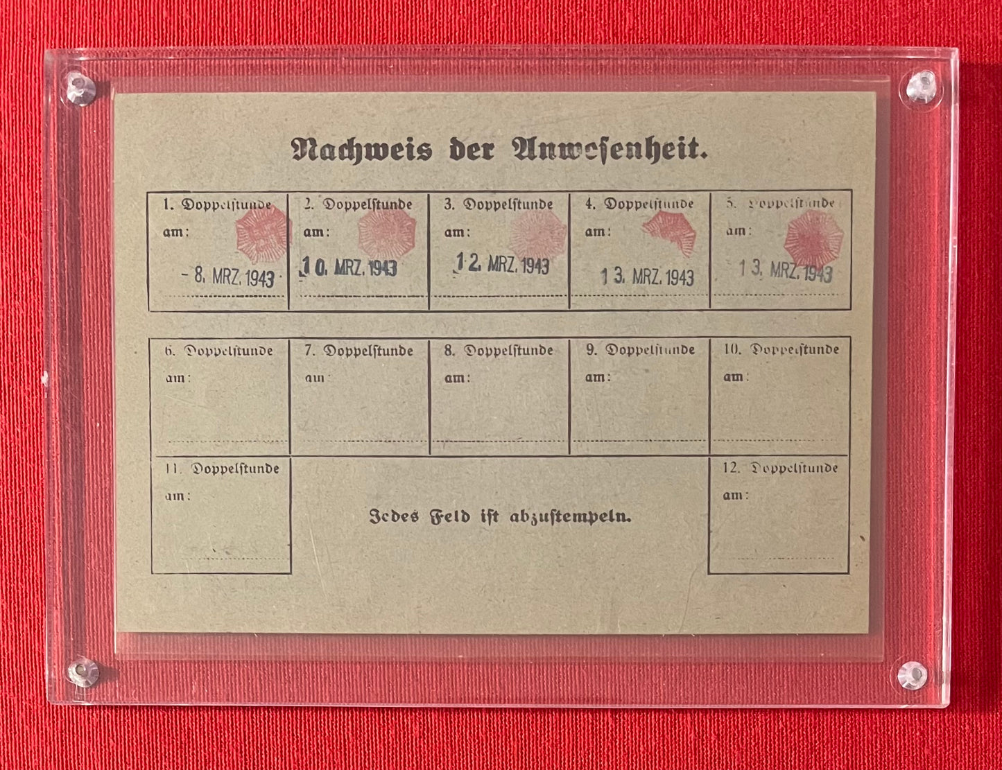 WW2 German 1943 NSDAP    (Nazi Party)Training Course Certification Card