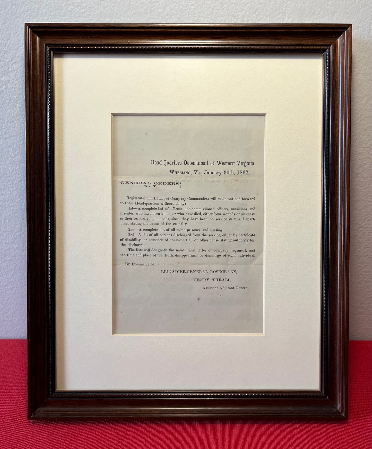 Civil War / General Orders Document / Gen. William Rosecrans / Stones River TN