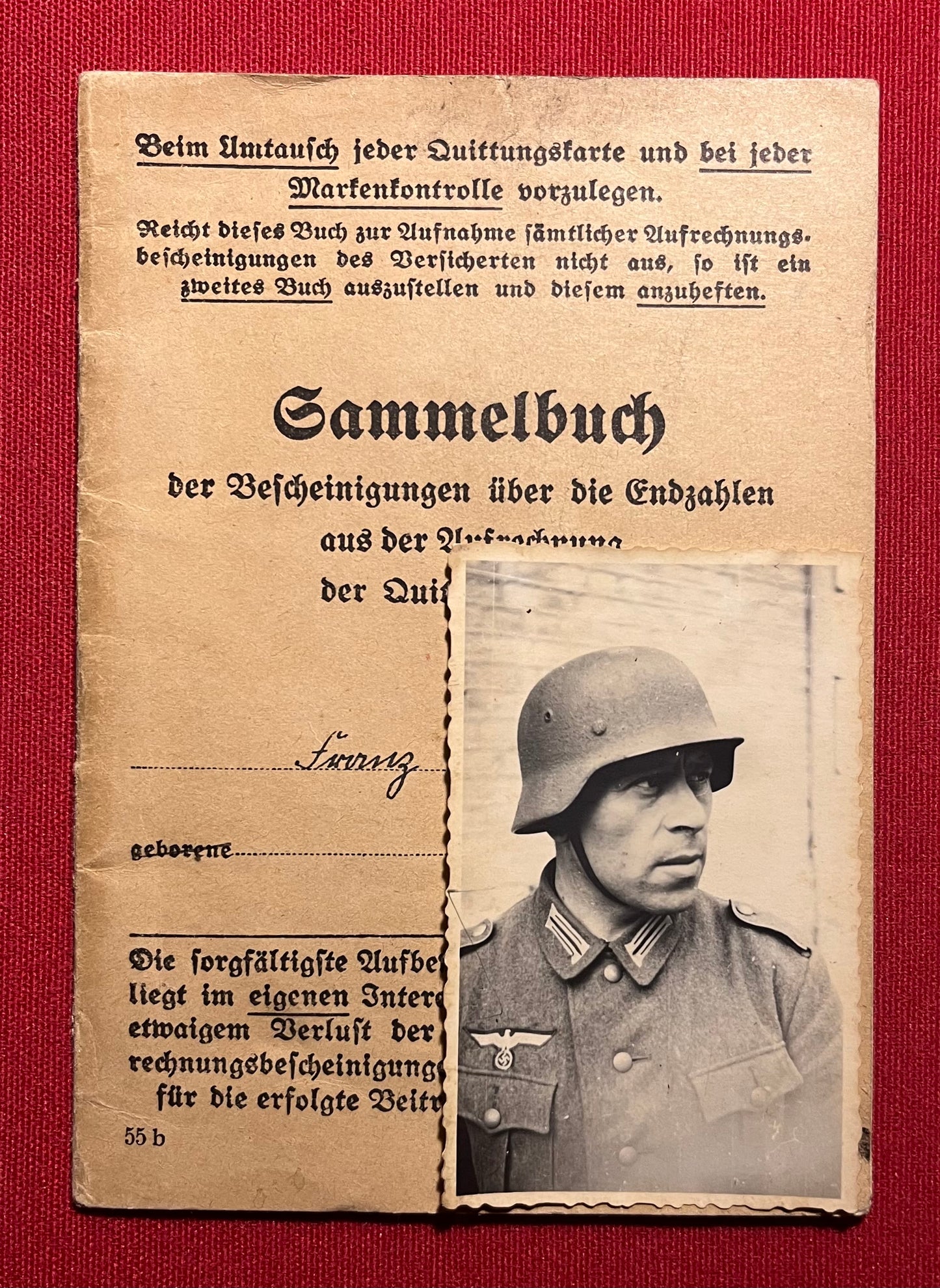 Original WW2 German Soldier's Disability Insurance Book & Photograph