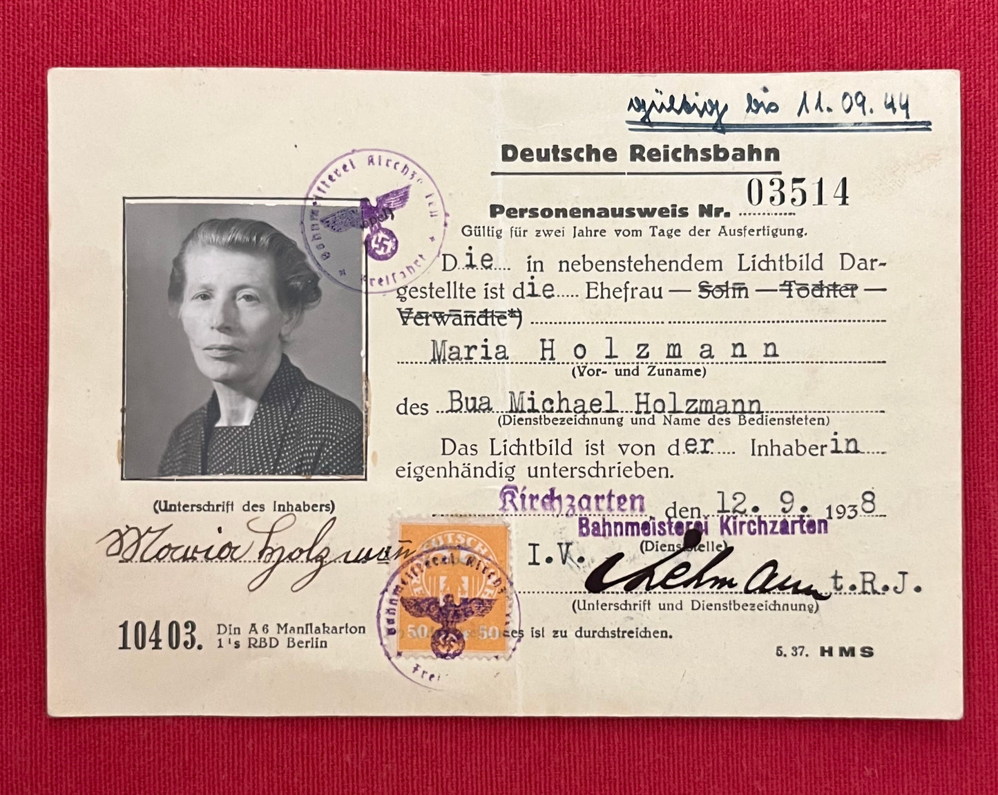 WW2 Era German (Deutsche Reichsbahn) “Railroad” Worker’s Photo ID Card