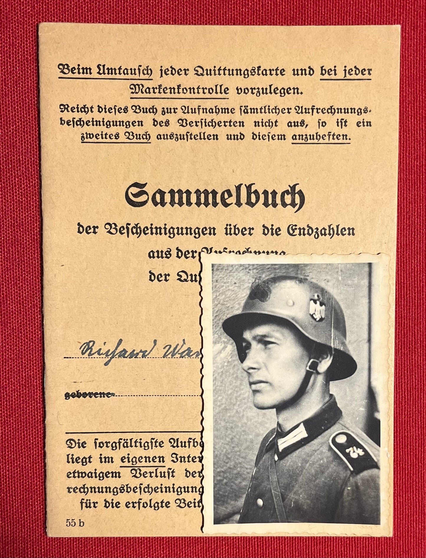 Original WW2 German Soldier's Disability Insurance Book & Photograph