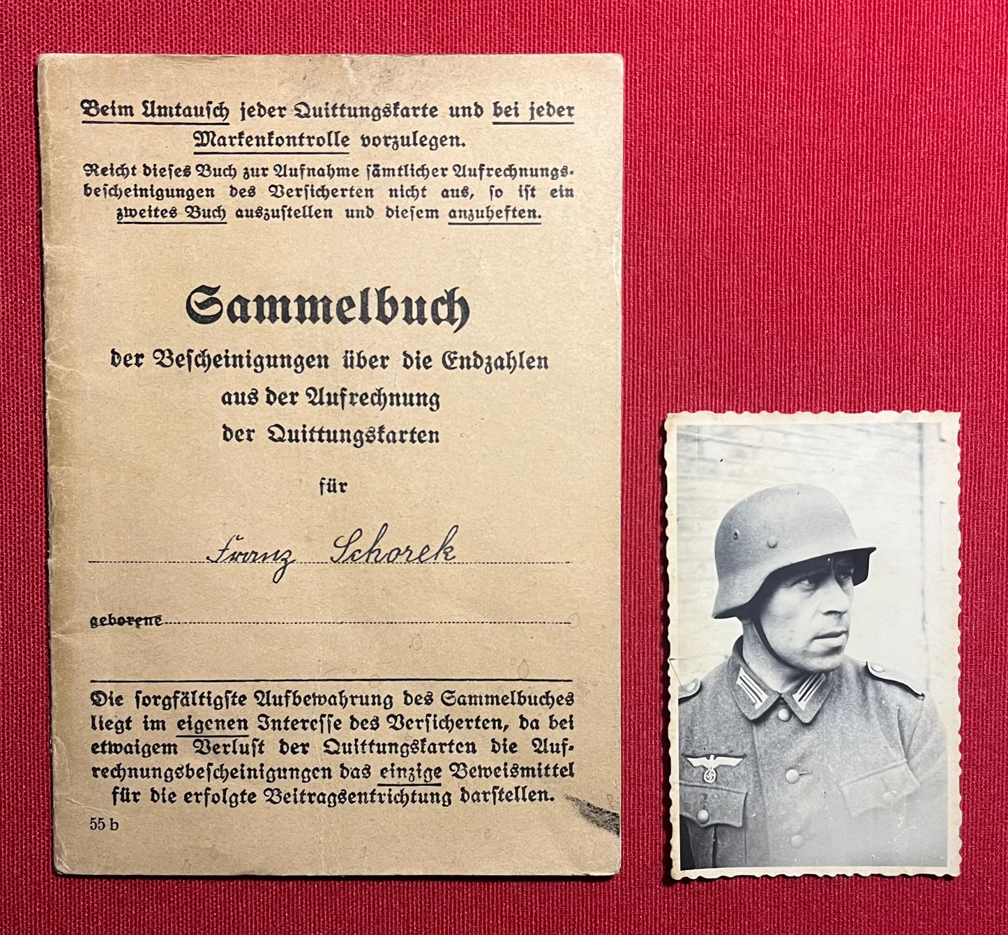 Original WW2 German Soldier's Disability Insurance Book & Photograph