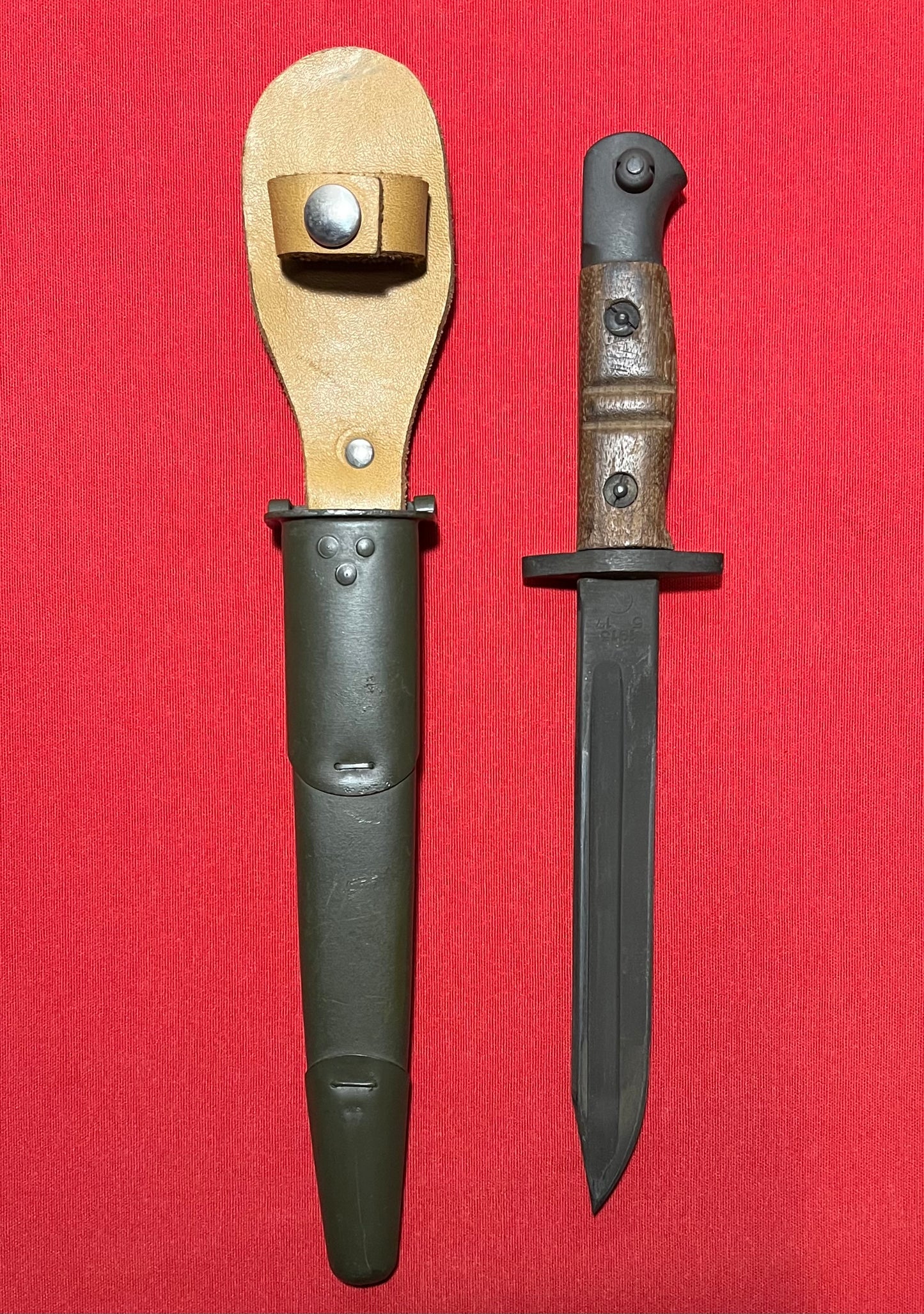 Original British WWI P1913 Enfield Bayonet by Remington with Scabbard / Cutdown for French-Indochina War (French Army Use)