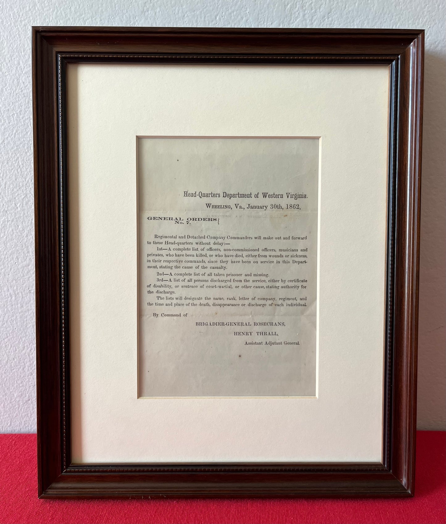 Civil War / General Orders Document / Gen. William Rosecrans / Stones River TN