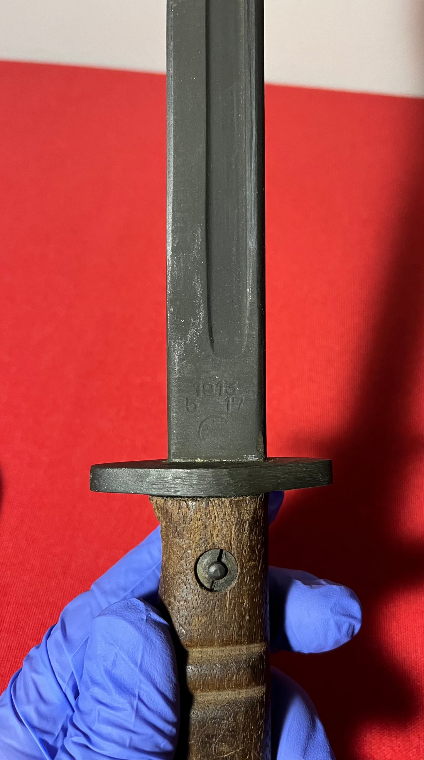 Original British WWI P1913 Enfield Bayonet by Remington with Scabbard / Cutdown for French-Indochina War (French Army Use)