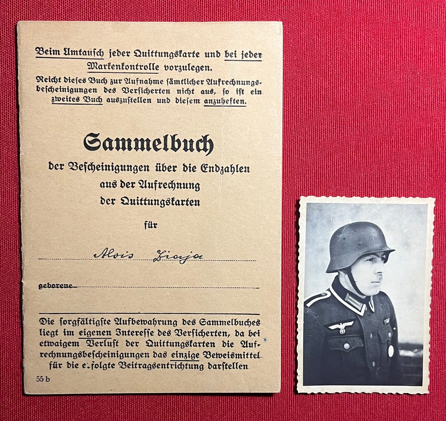 Original WW2 German Soldier's Disability Insurance Book & Photograph