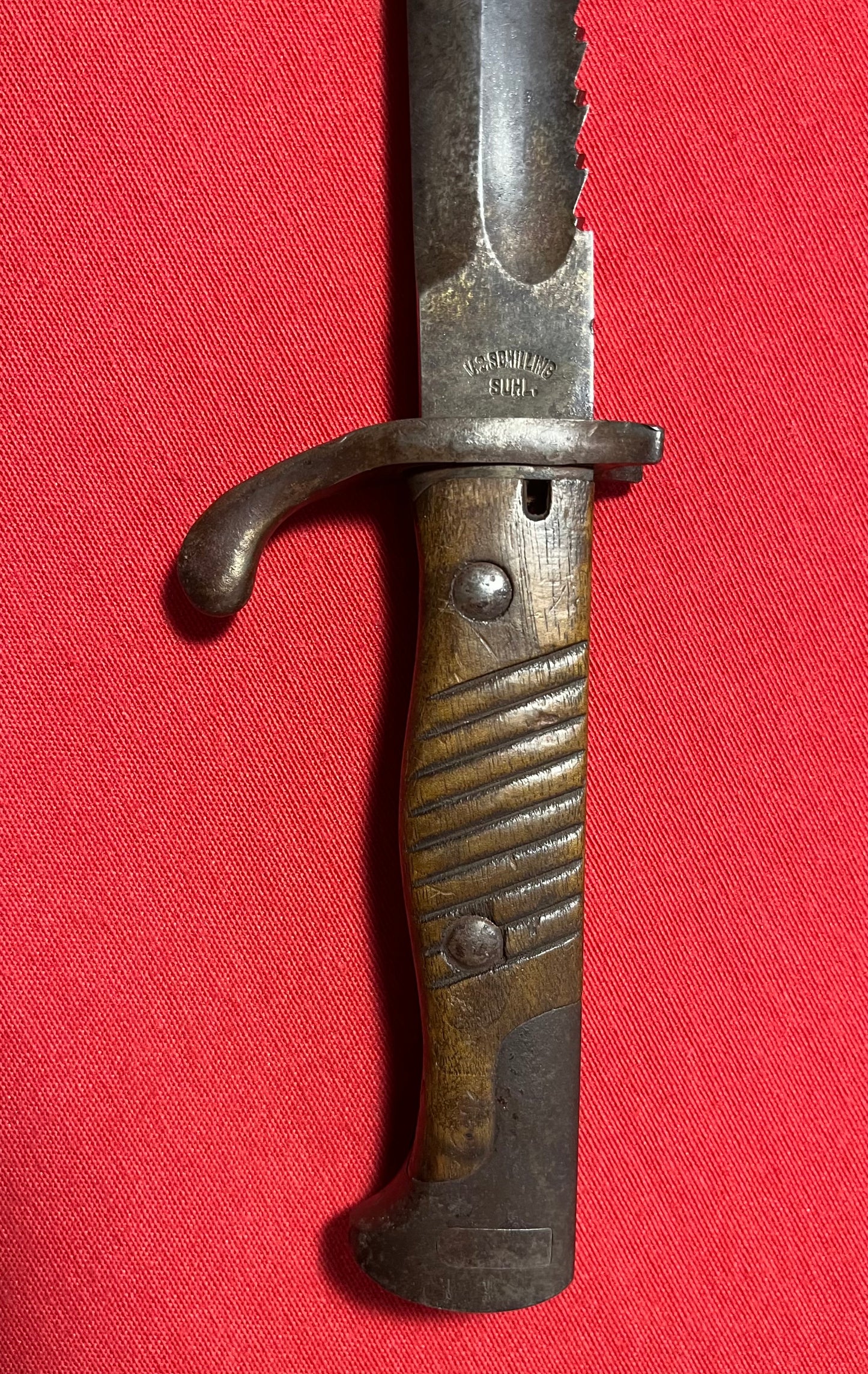 WW1 GERMAN M1898 98/05 "High Ear" Sawback Butcher Bayonet & Scabbard by V.C Shilling