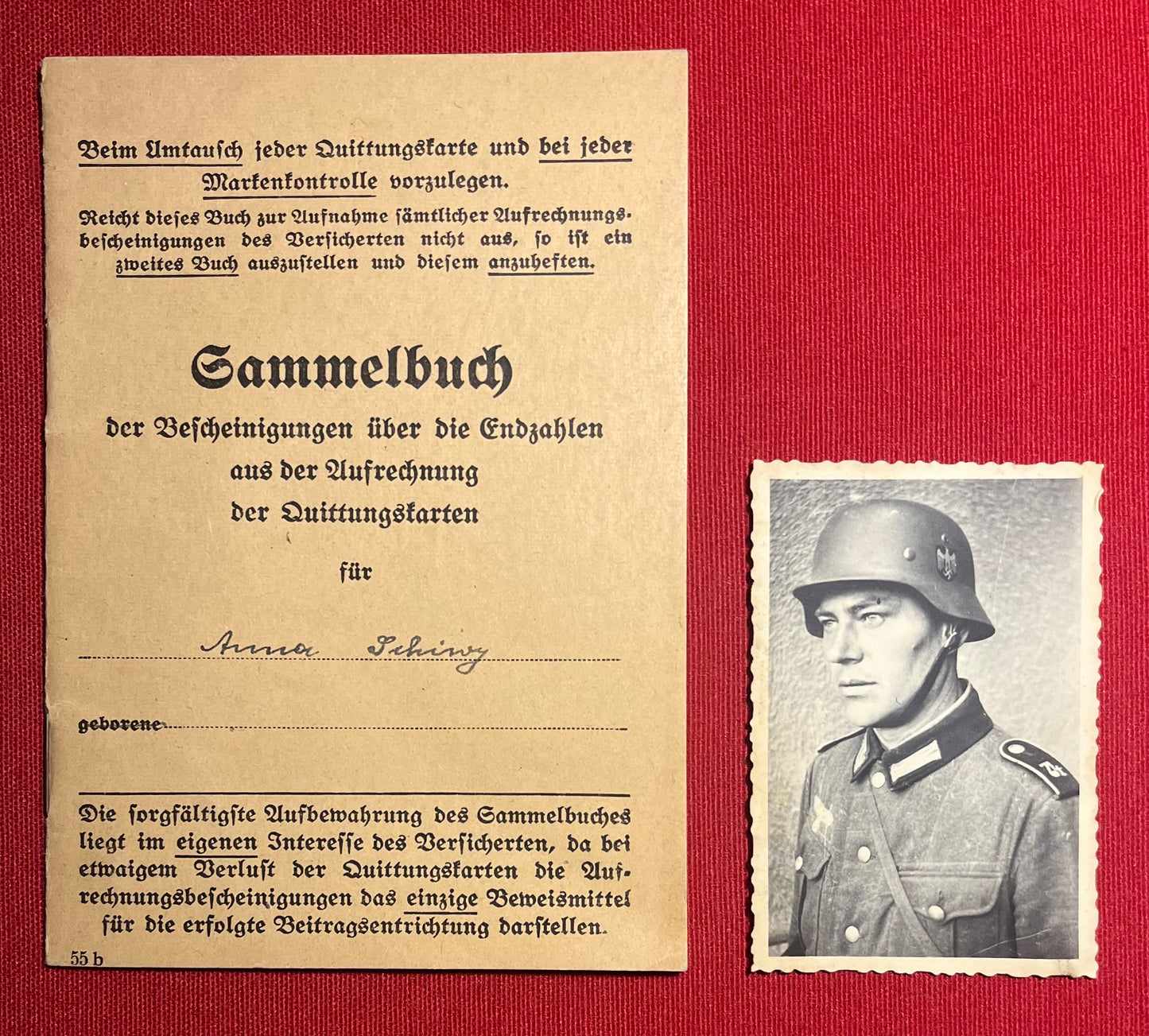 Original WW2 German Soldier's Disability Insurance Book & Photograph