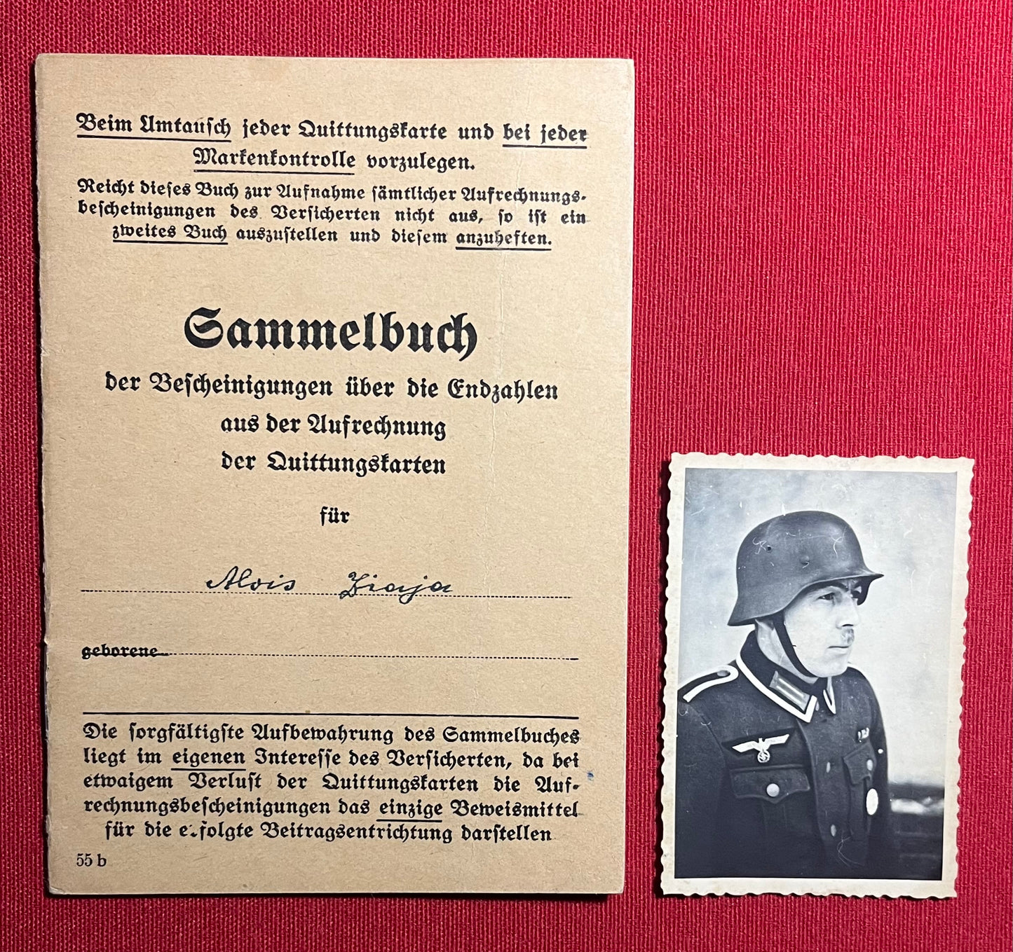 Original WW2 German Soldier's Disability Insurance Book & Photograph