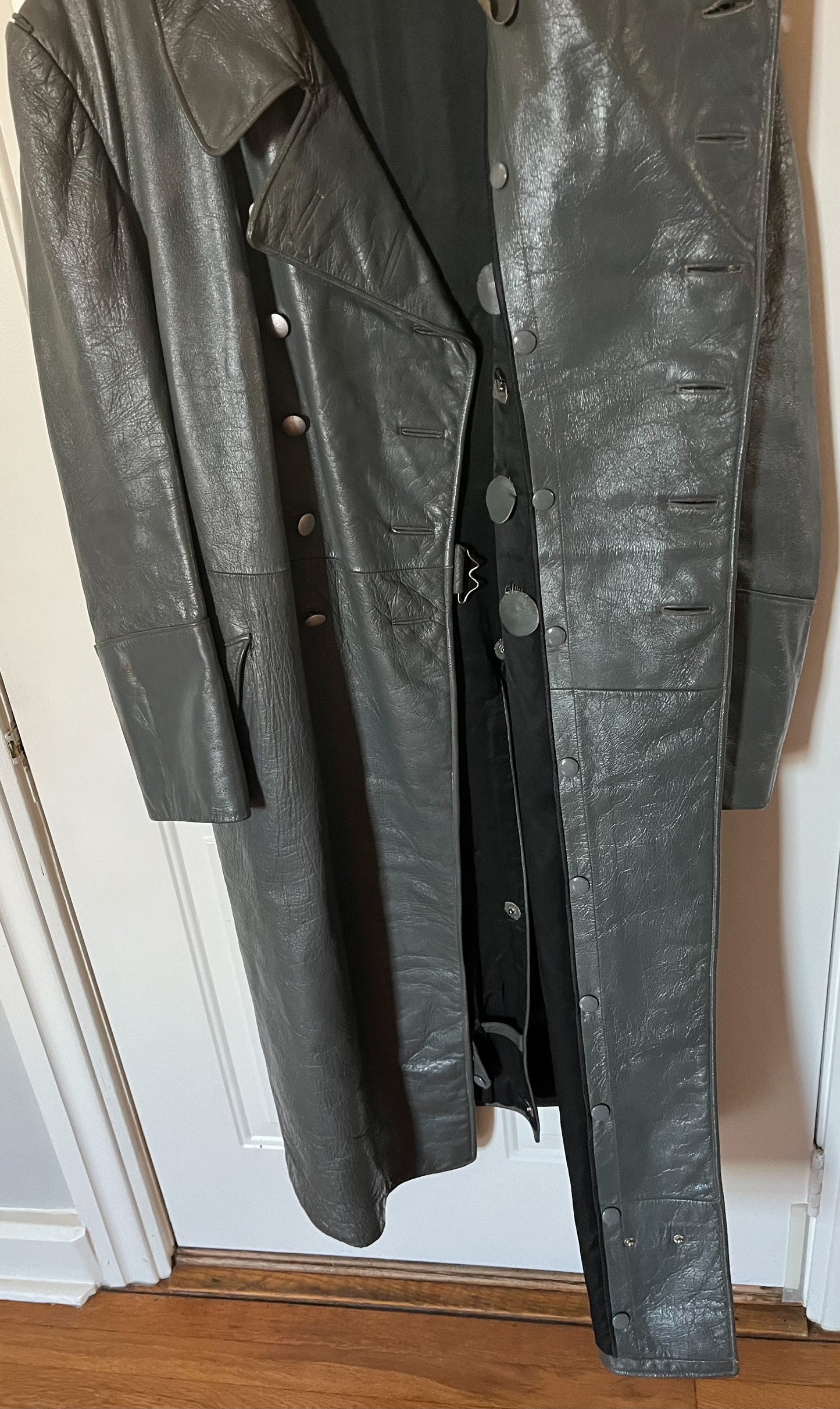 Authentic WW2 German Leather (Greatcoat)Trench Coat Complete with Hanger