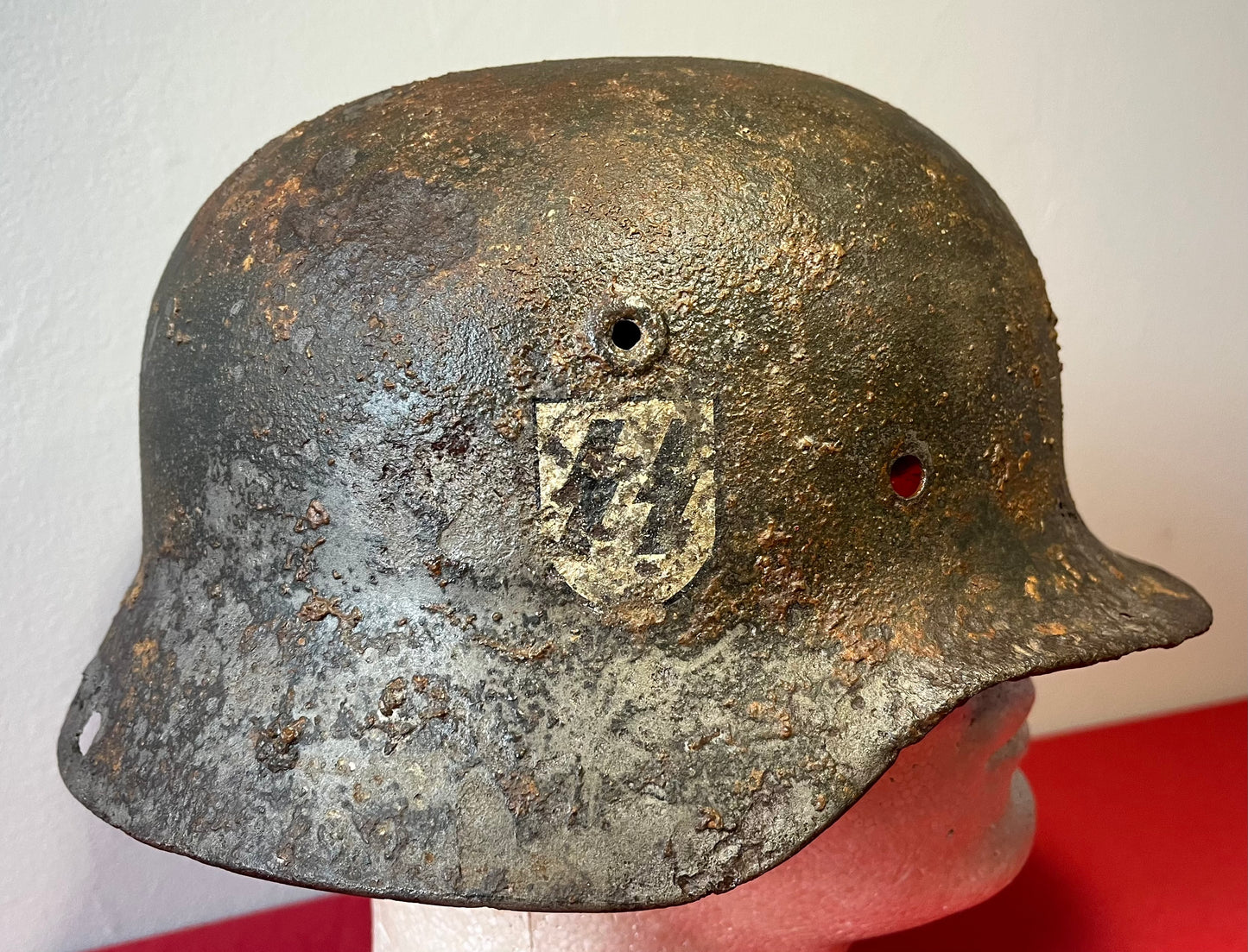 Original WW2 German Helmet Relic "Battlefield Pickup" Insignia Added