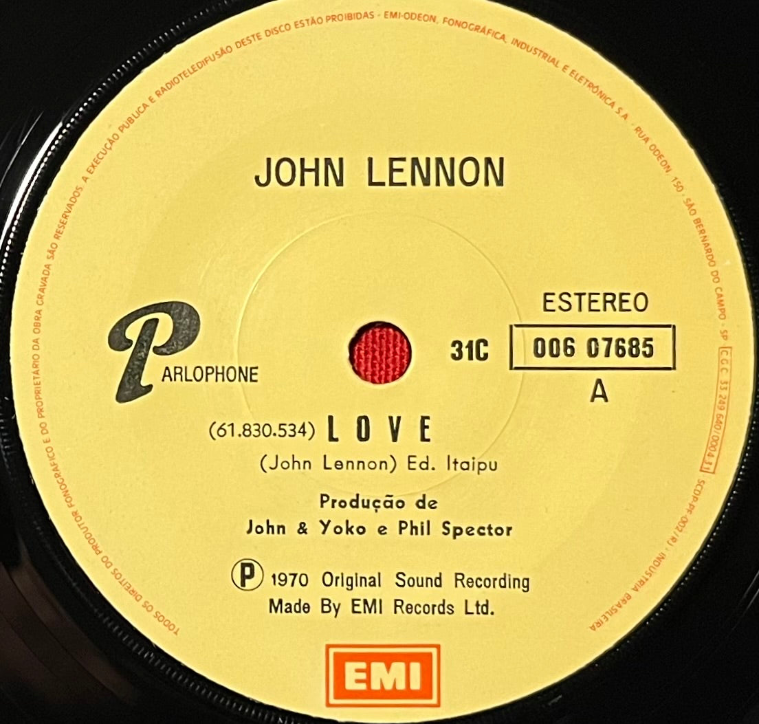JOHN LENNON- LOVE (BRAZIL PRESSING) 45RPM 7” RECORD 31C 00607685 / SCARCE