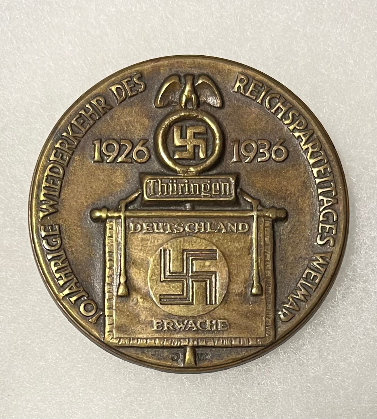 WW2 German 10 Year NSDAP “Nazi Party” Reichsparteitages Weimar 1926-1936 Tinnie (Large)