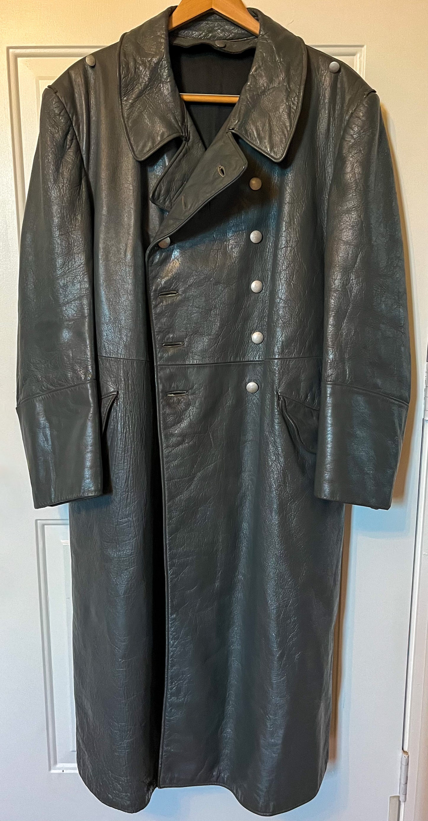 Authentic WW2 German Leather (Greatcoat)Trench Coat Complete with Hanger