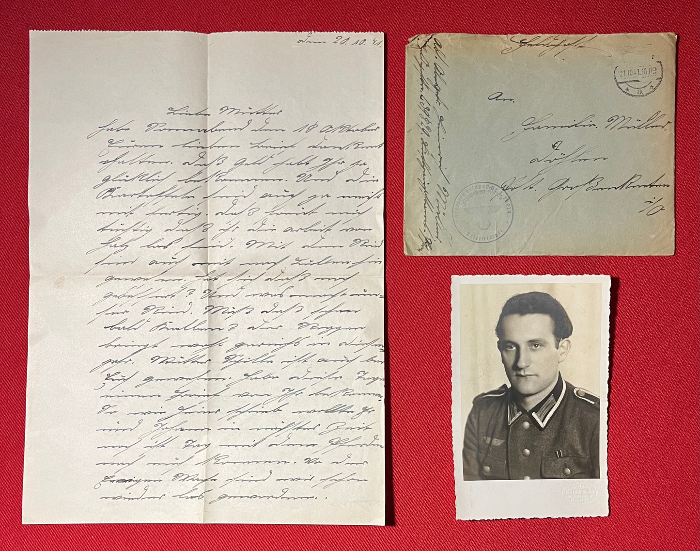 WW2 German Soldier's Correspondence Letter Grouping with Cover & Photo 1941