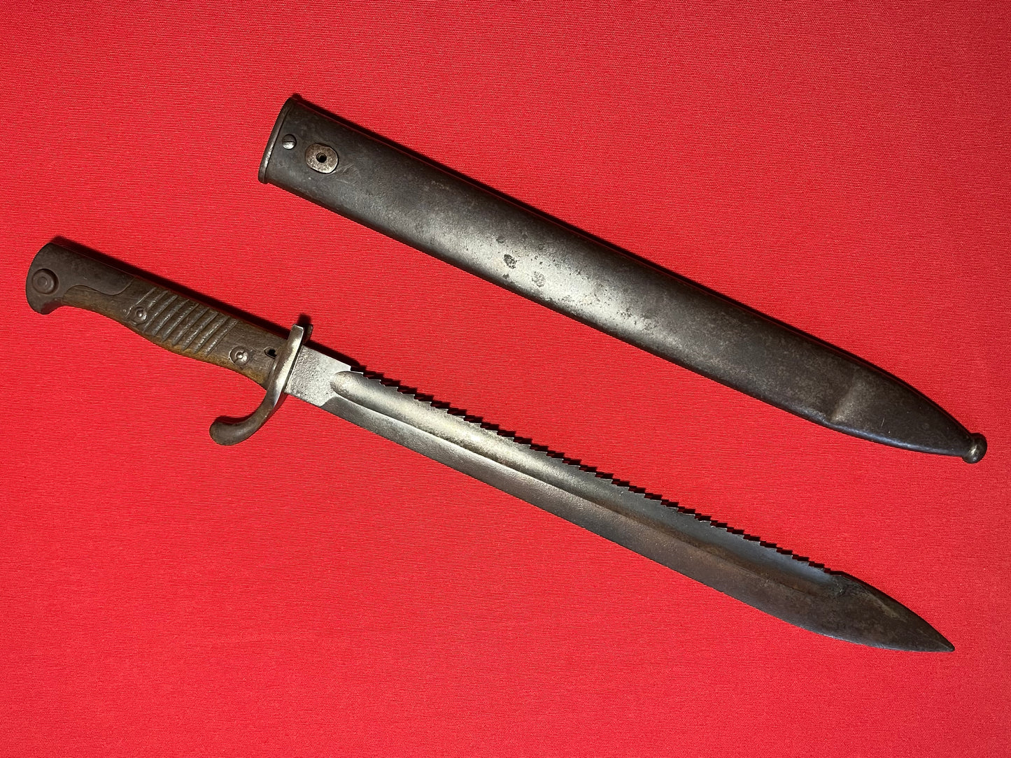 WW1 GERMAN M1898 98/05 "High Ear" Sawback Butcher Bayonet & Scabbard by V.C Shilling