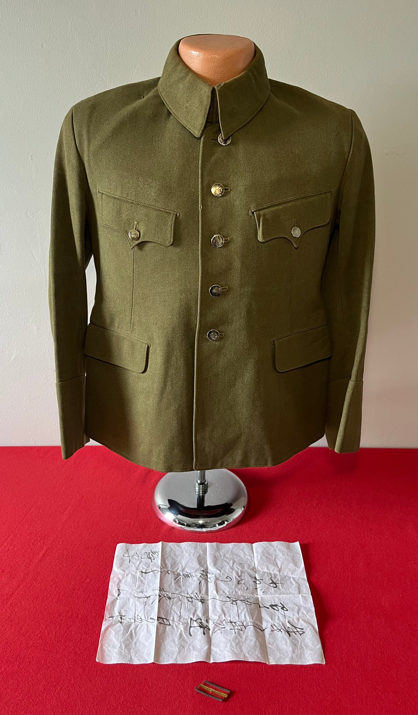 WW2 Japanese Army Uniform Tunic / Field Jacket with Note & Insignia Named