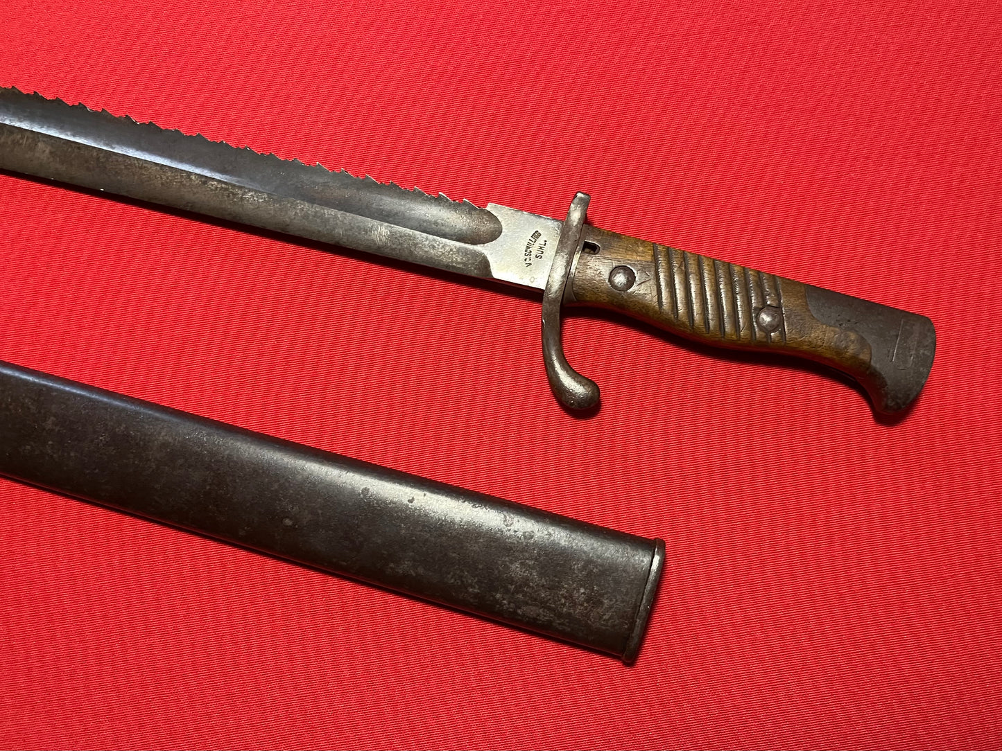 WW1 GERMAN M1898 98/05 "High Ear" Sawback Butcher Bayonet & Scabbard by V.C Shilling