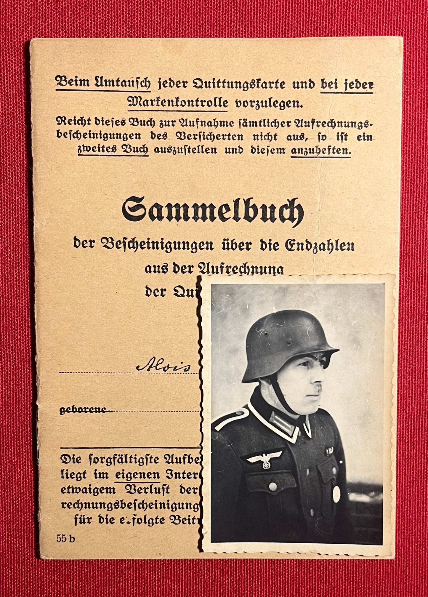 Original WW2 German Soldier's Disability Insurance Book & Photograph