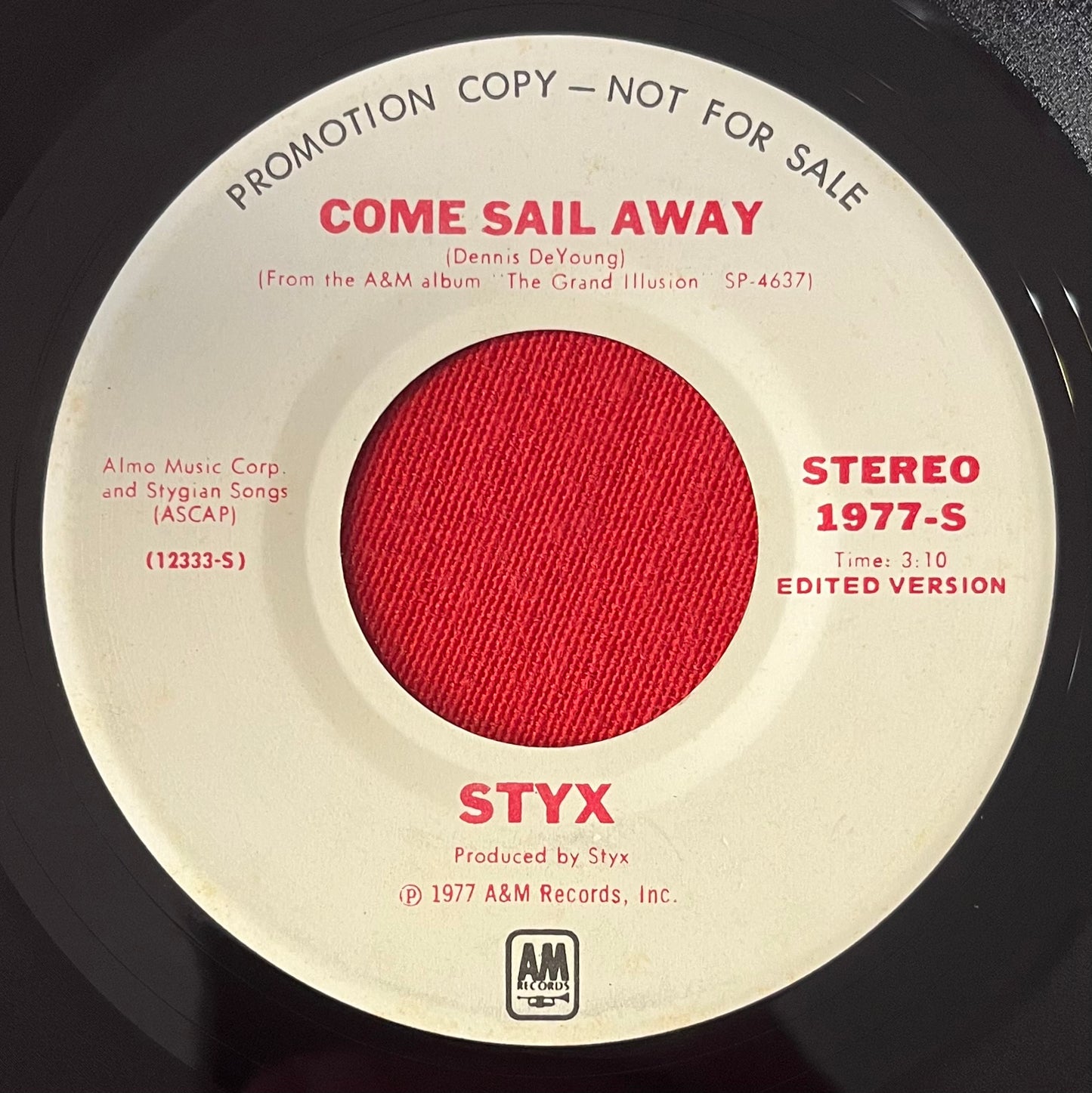 STYX- Come Sail Away “RARE”(Promotional Copy) 45 RPM Vinyl Record 7” Single