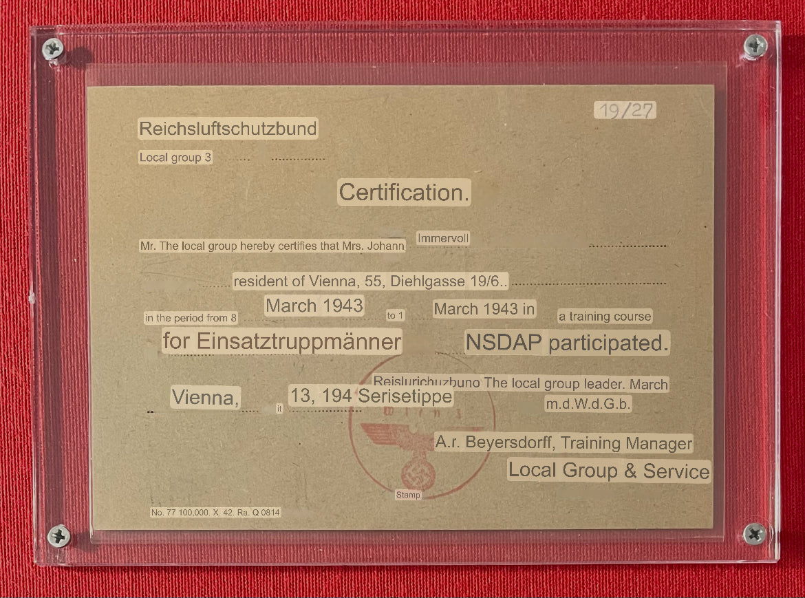 WW2 German 1943 NSDAP    (Nazi Party)Training Course Certification Card