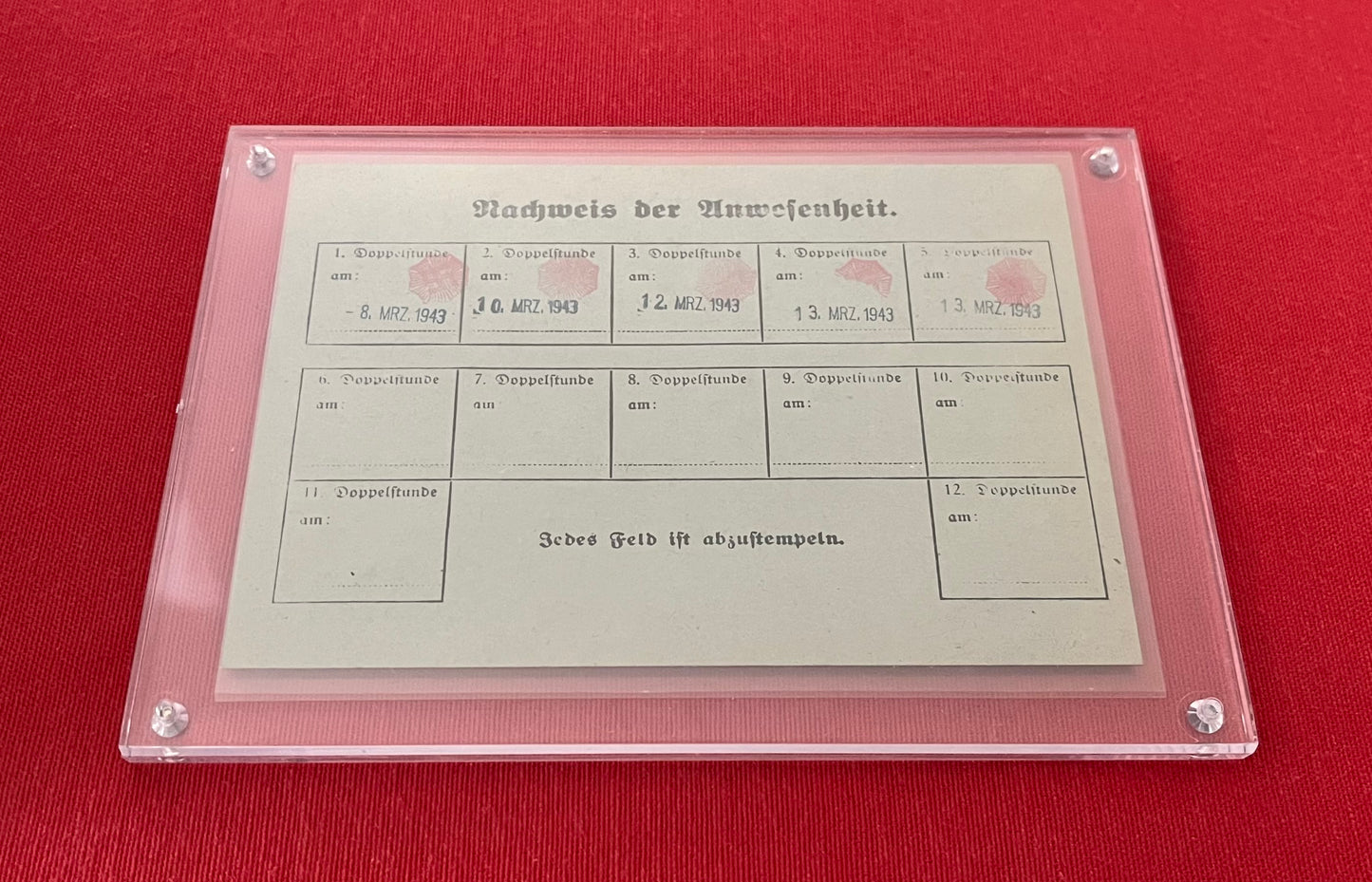 WW2 German 1943 NSDAP    (Nazi Party)Training Course Certification Card