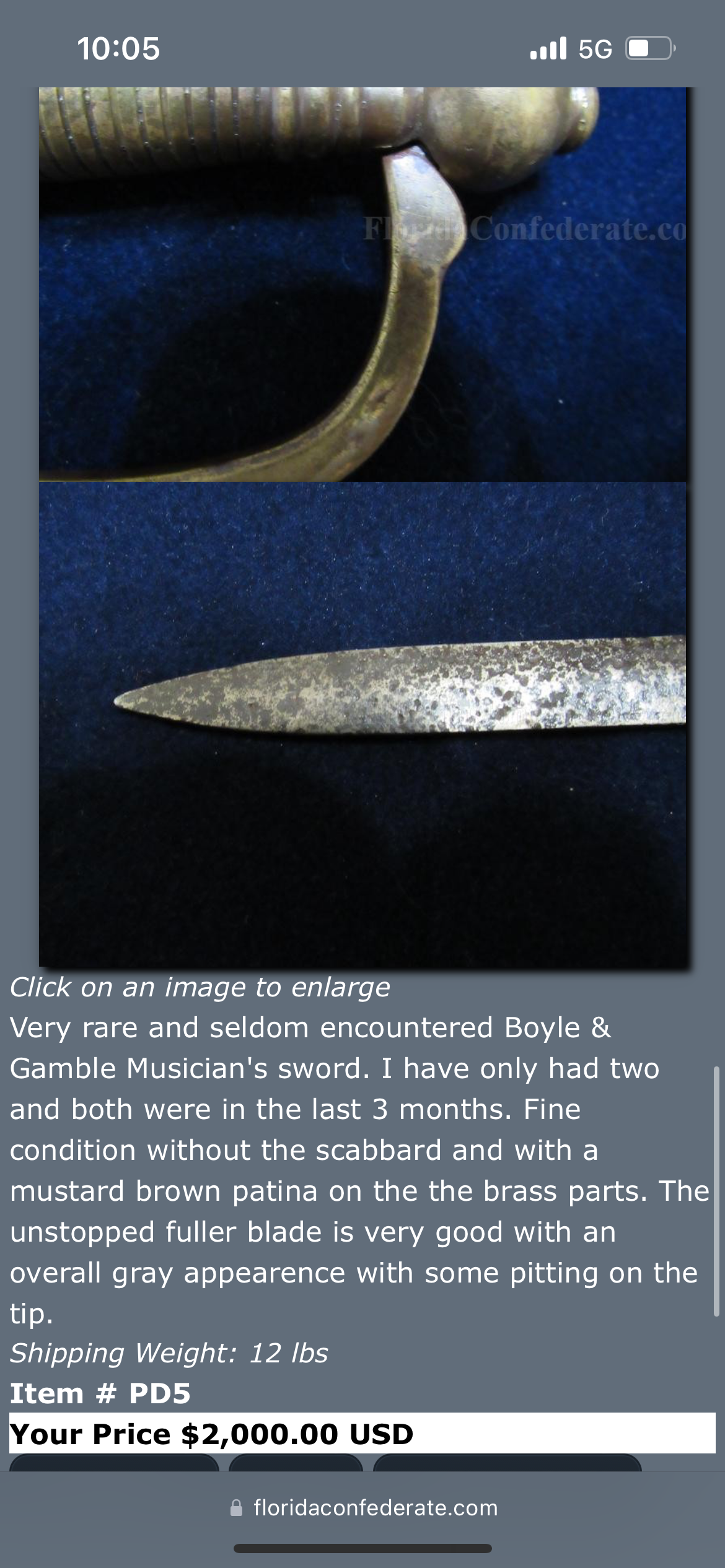 Rare / Confederate Musicians Sword by Boyle & Gamble / Battlefield M. Gettysburg