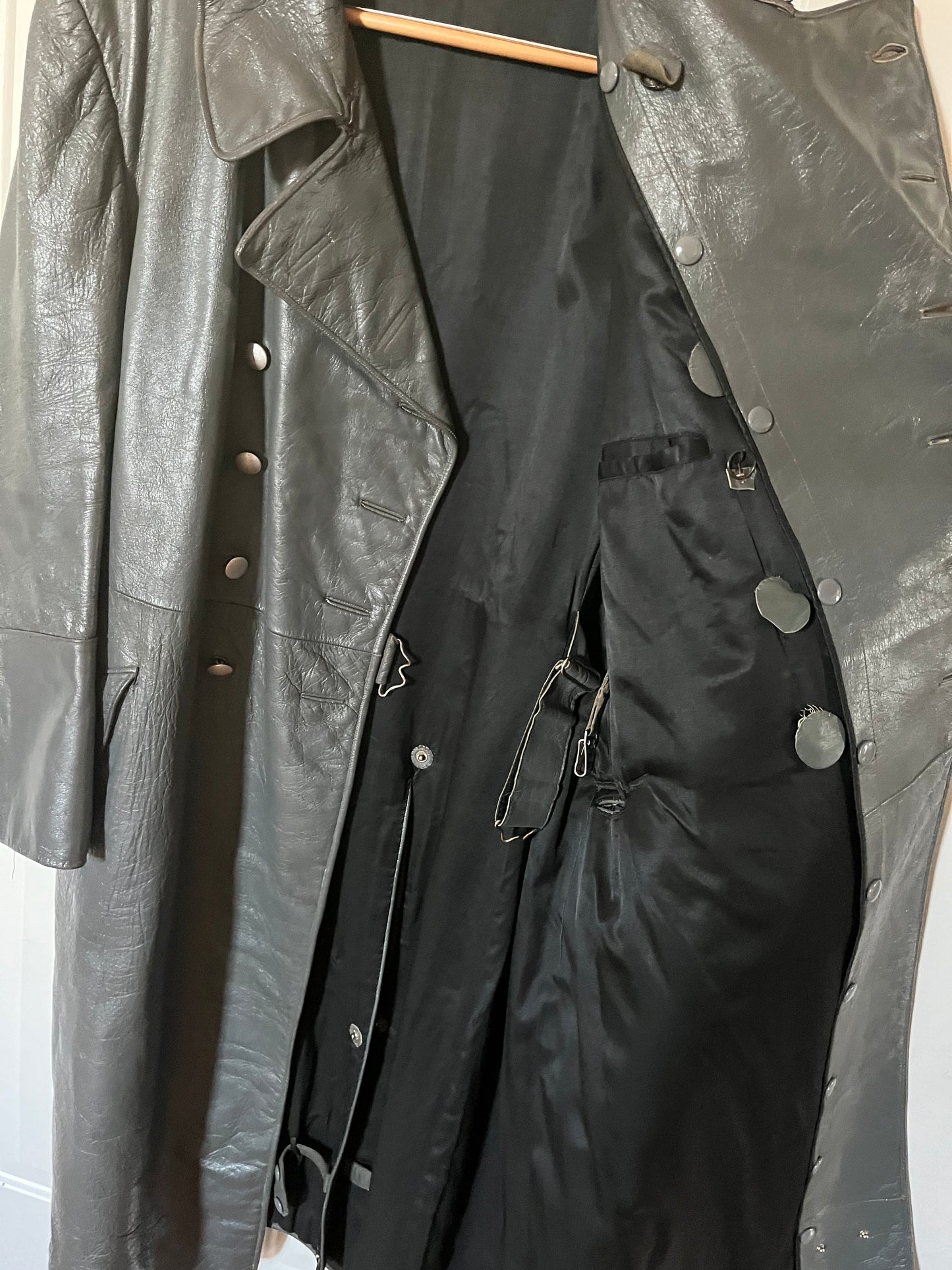 Authentic WW2 German Leather (Greatcoat)Trench Coat Complete with Hanger