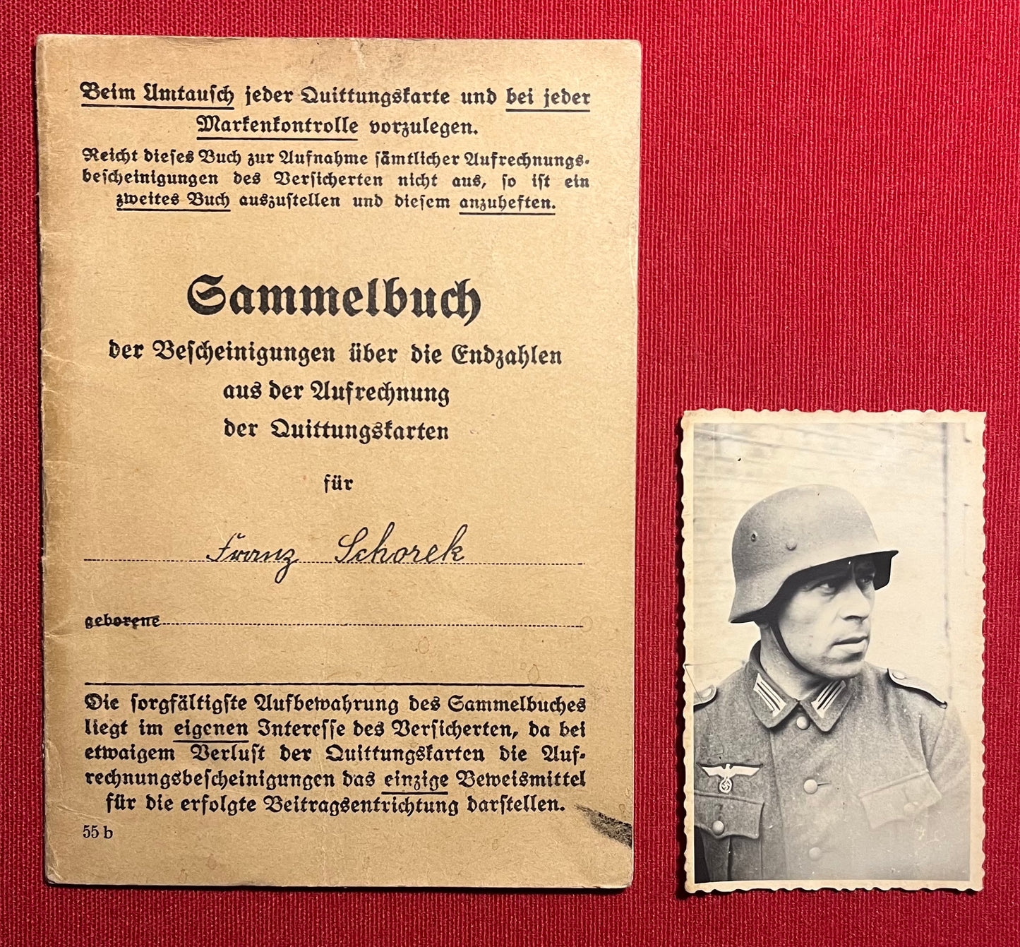 Original WW2 German Soldier's Disability Insurance Book & Photograph