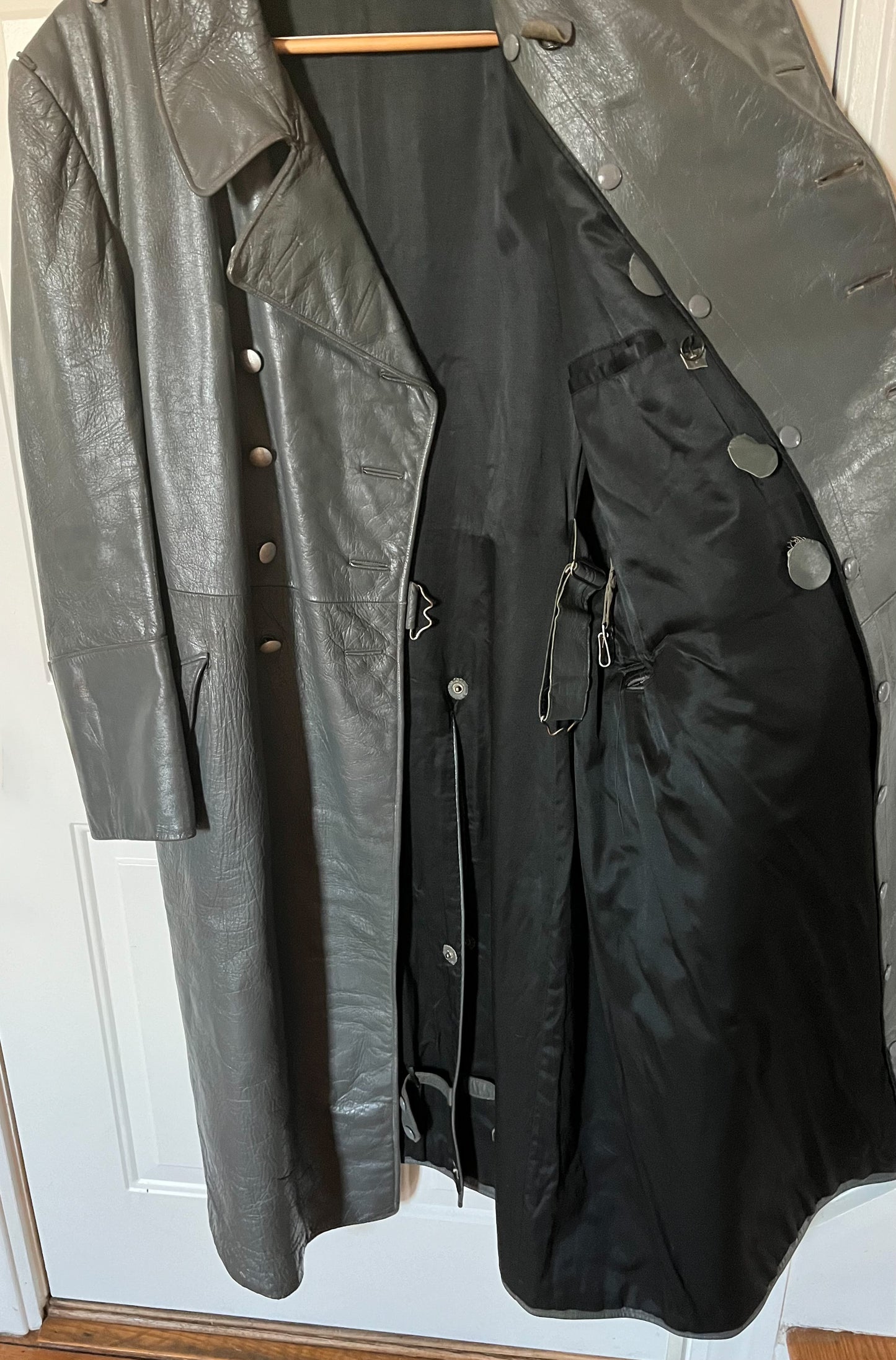 Authentic WW2 German Leather (Greatcoat)Trench Coat Complete with Hanger