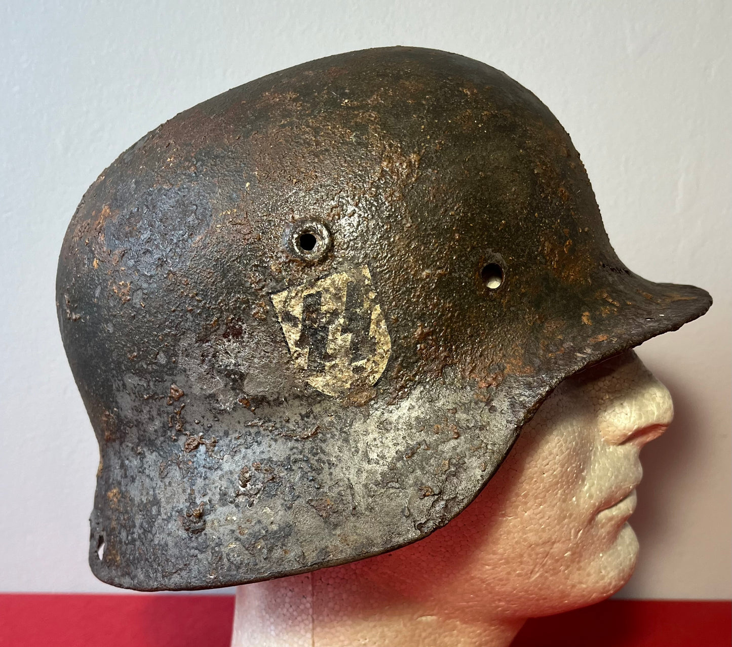 Original WW2 German Helmet Relic "Battlefield Pickup" Insignia Added