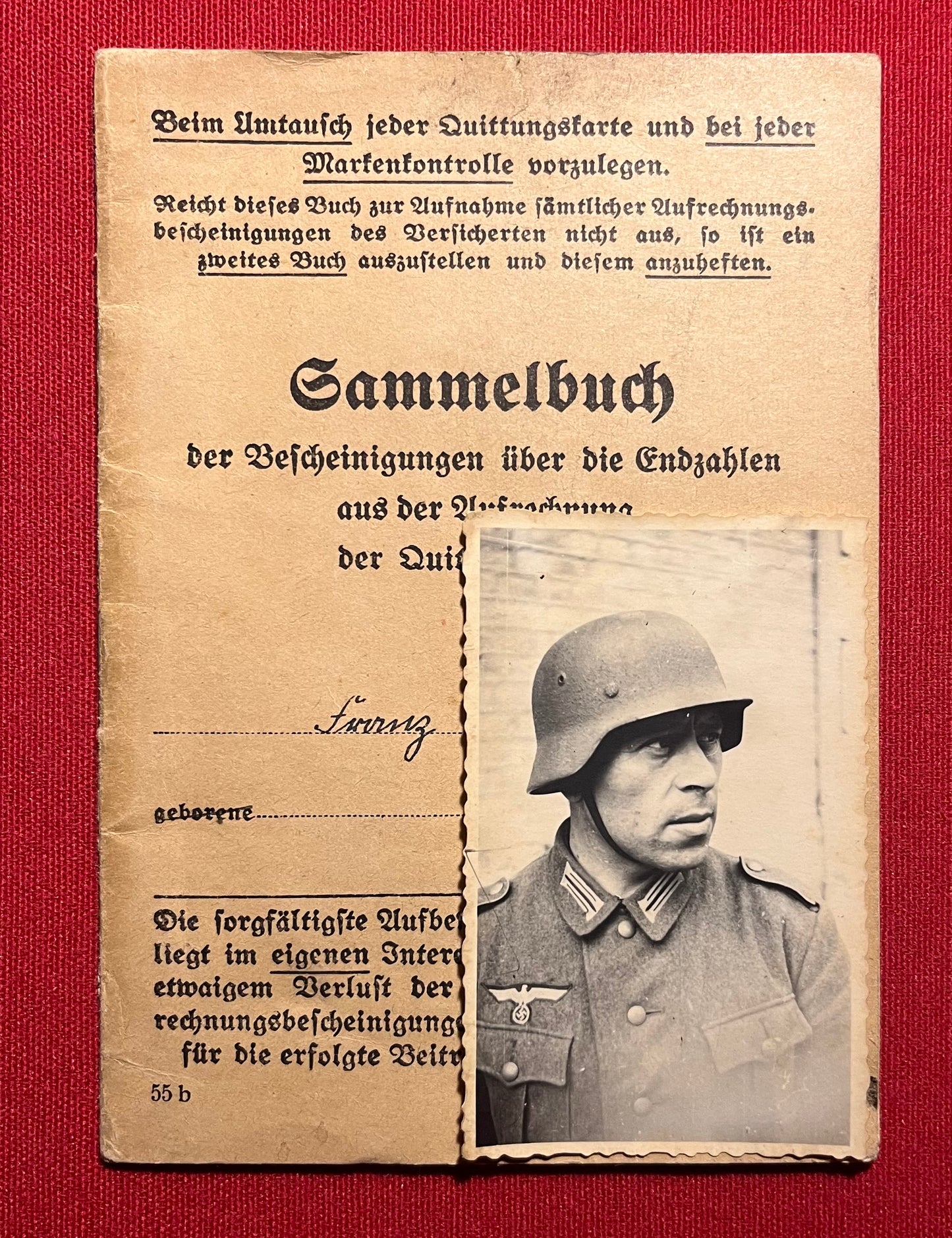 Original WW2 German Soldier's Disability Insurance Book & Photograph